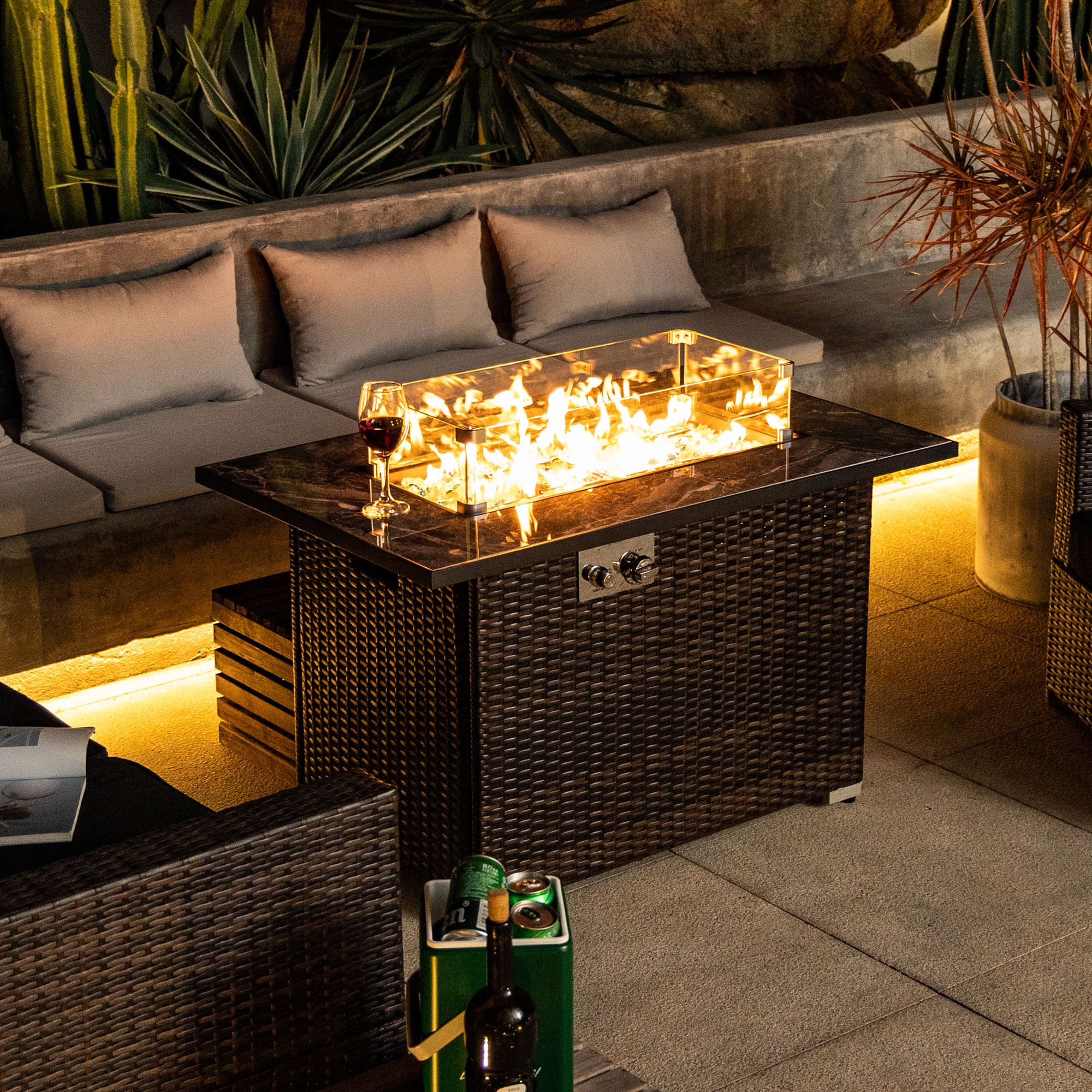 BABOOM BOM-43036-OR 26-in W Espresso Wicker Rectangle Tabletop Liquid propane Fire pit table