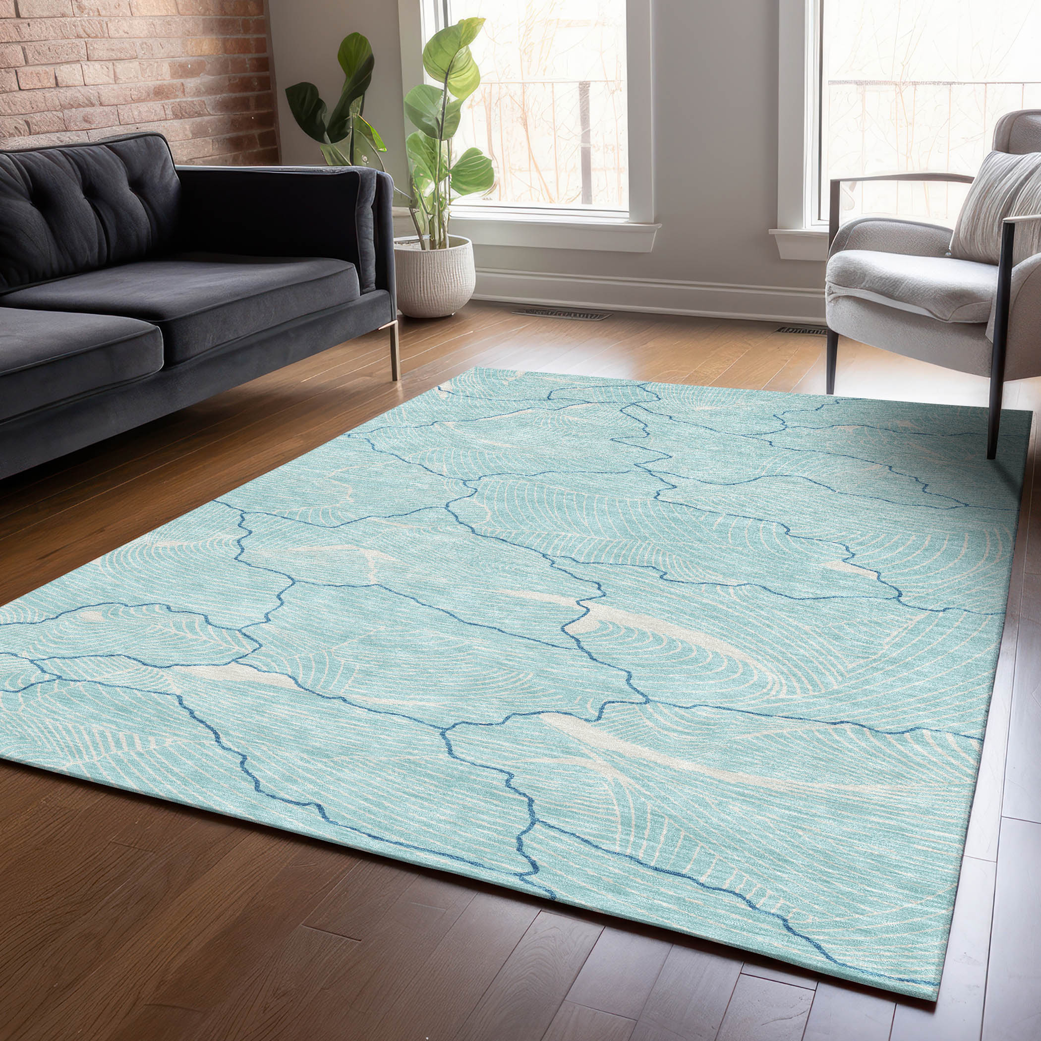 Addison Rugs ACN1048AQ10X14 Chantille ACN1048AQ 10 x 14 (ft) Polyester Aqua Rectangular Indoor/Outdoor Geometric Machine washable Area rug
