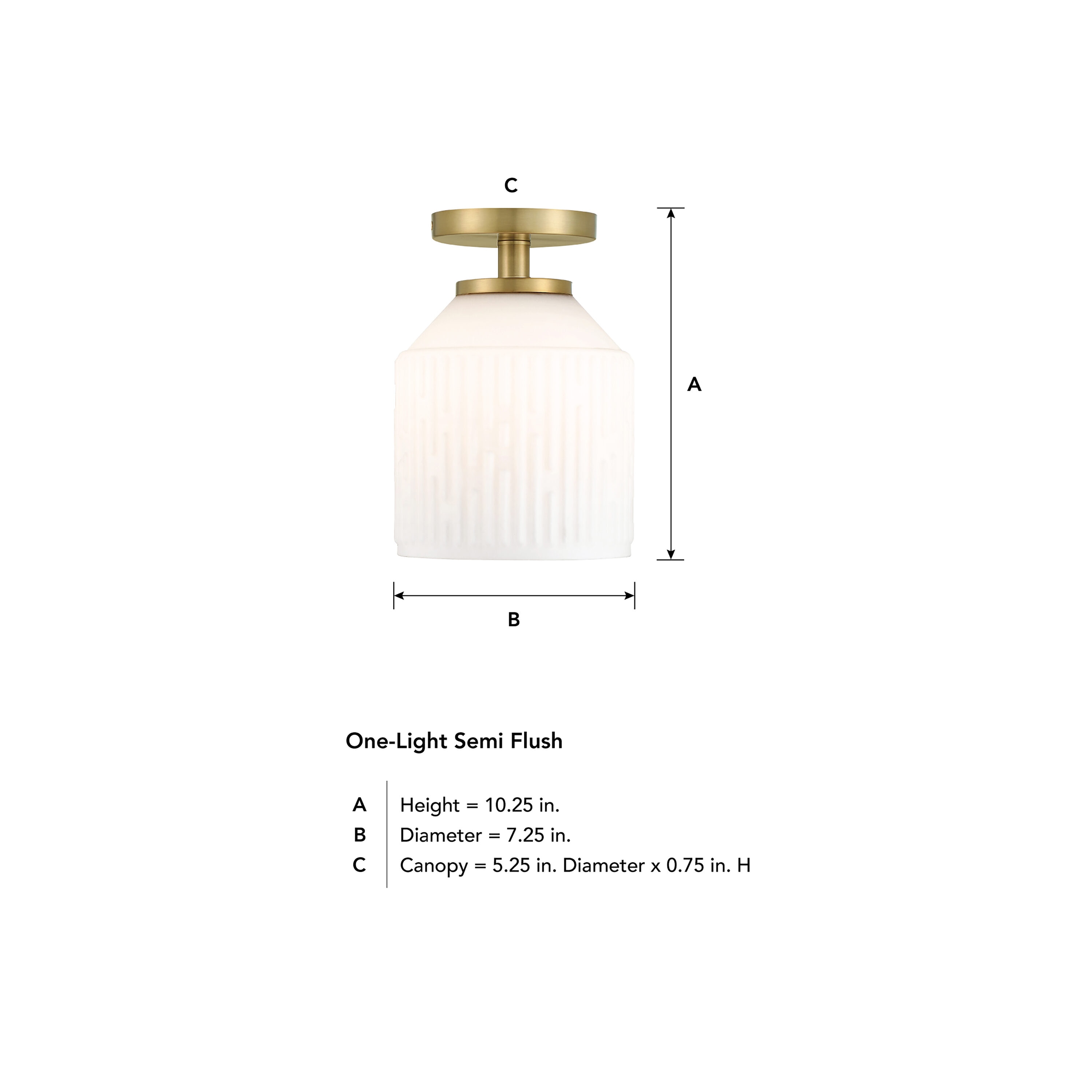 Ele Sculptural Glass Shade Semi-Flush Light in Brushed Gold