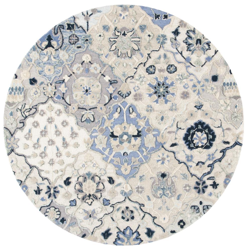 Safavieh GLM622B-6R Glamour Corfu 6 x 6 (ft) Tufted Wool Beige/Blue Round Indoor Floral/Botanical Farmhouse/Cottage Area rug