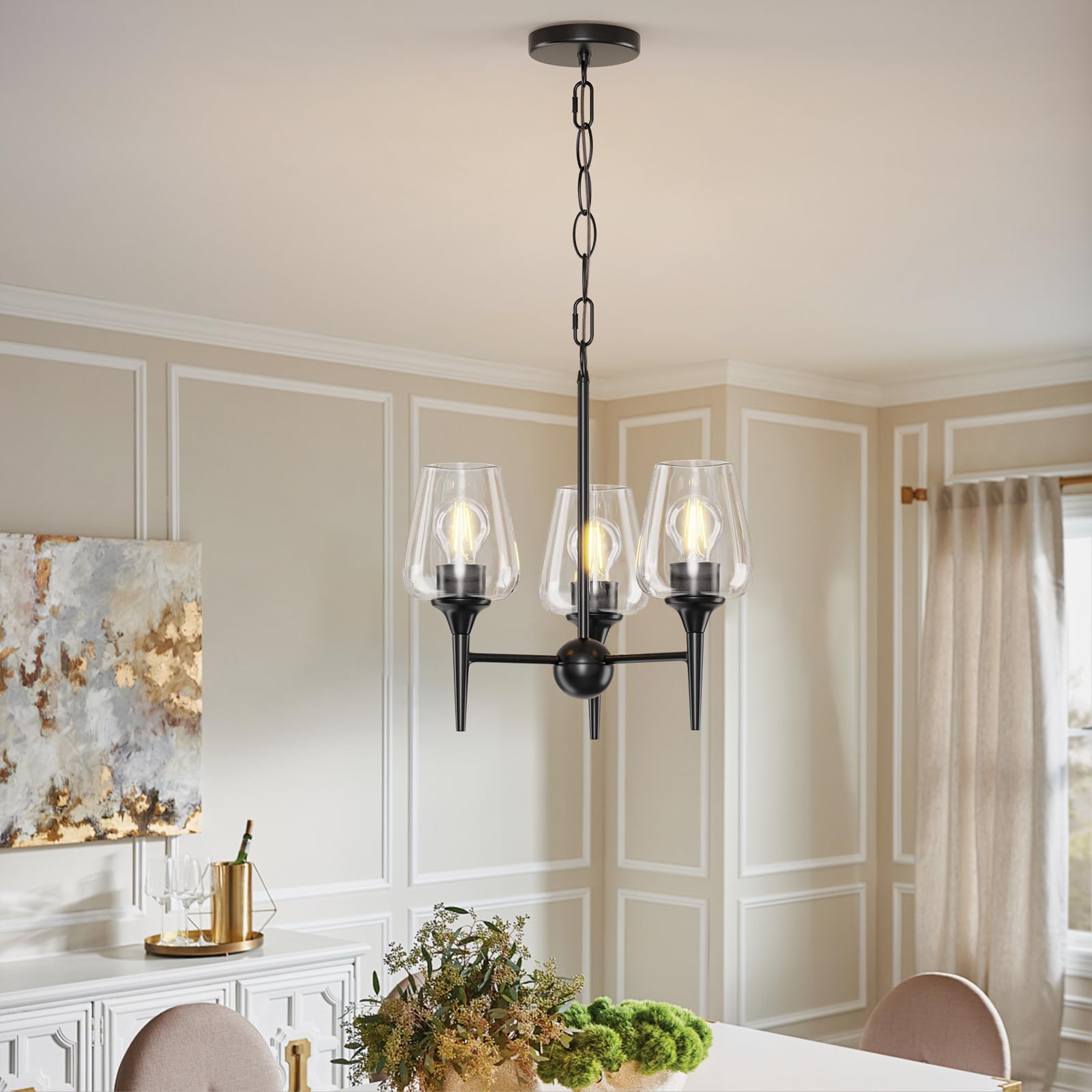 LTMATE LSWL023-MK JAZAVA 3 -Light Black Modern/contemporary Clear glass Lantern Hanging Pendant light