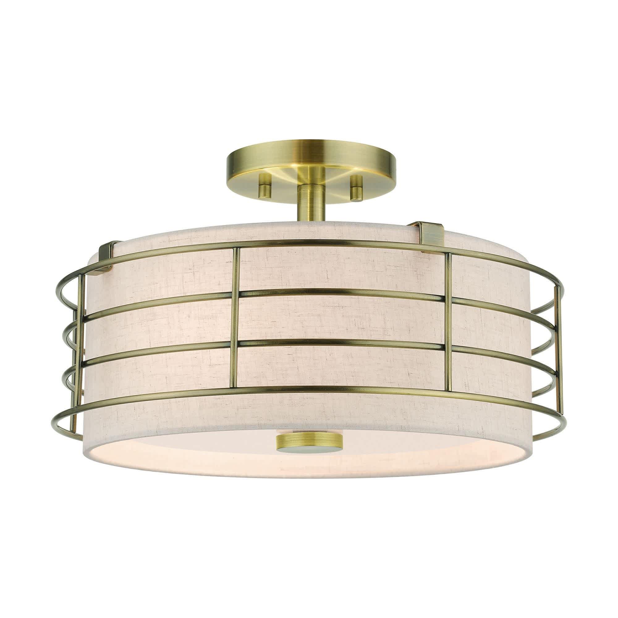 Livex Lighting A-LIVEX-55118-01 Blanchard 3 - Light Antique Brass Brass Industrial / Modern Incandescent Steel Flush Mount Light