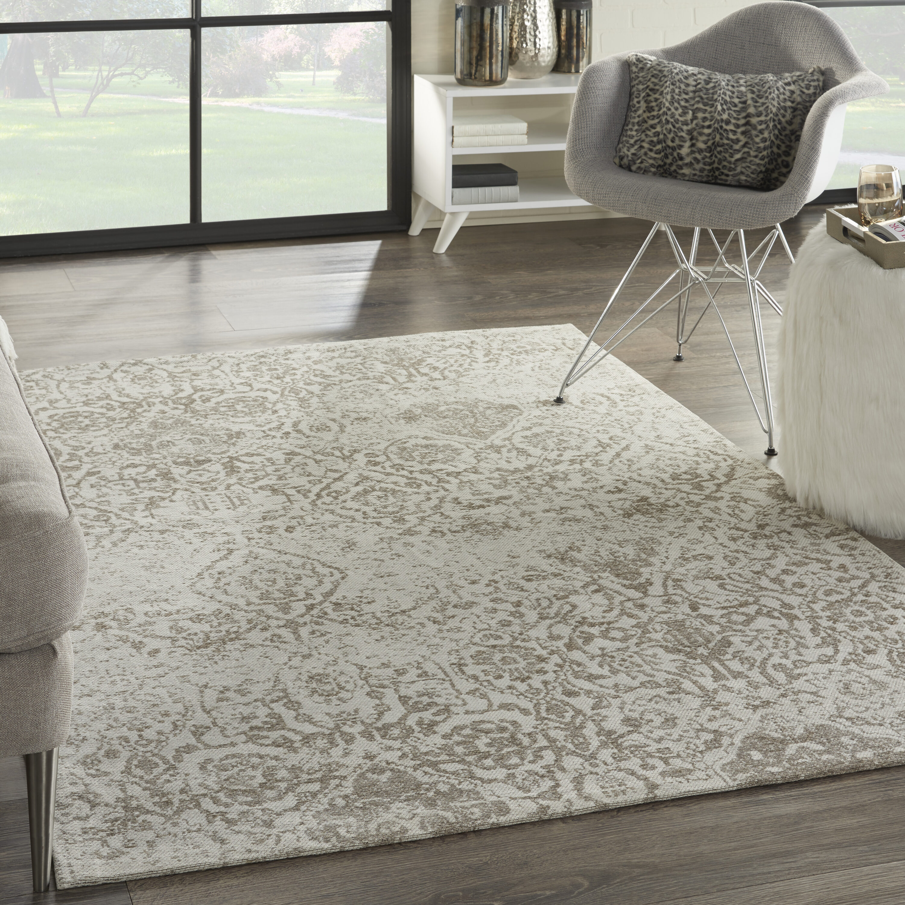 Nourison 99446349828 Damask 5 x 8 (ft) Loomed Ivory Rectangular Indoor Abstract Moroccan Area rug