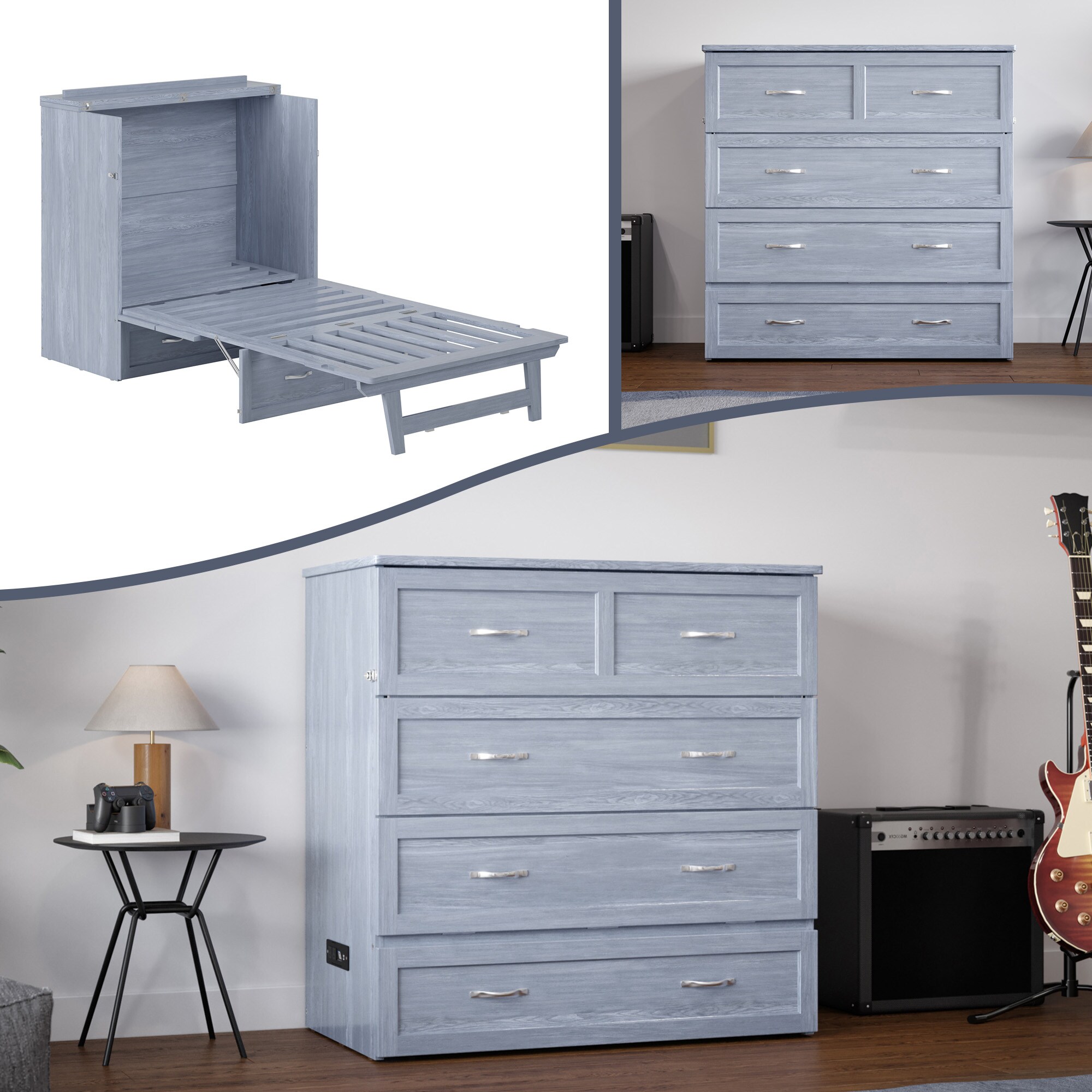 AFI AC571108 Vivian No Mattress Driftwood Twin extra long Wood Murphy Bed with Storage
