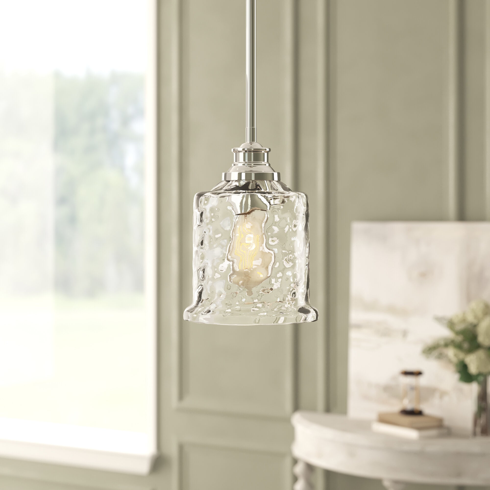 Designers Fountain Drake Polished Nickel Glam Clear Glass Bowl Mini Hanging  Pendant Light in the Pendant Lighting department at
