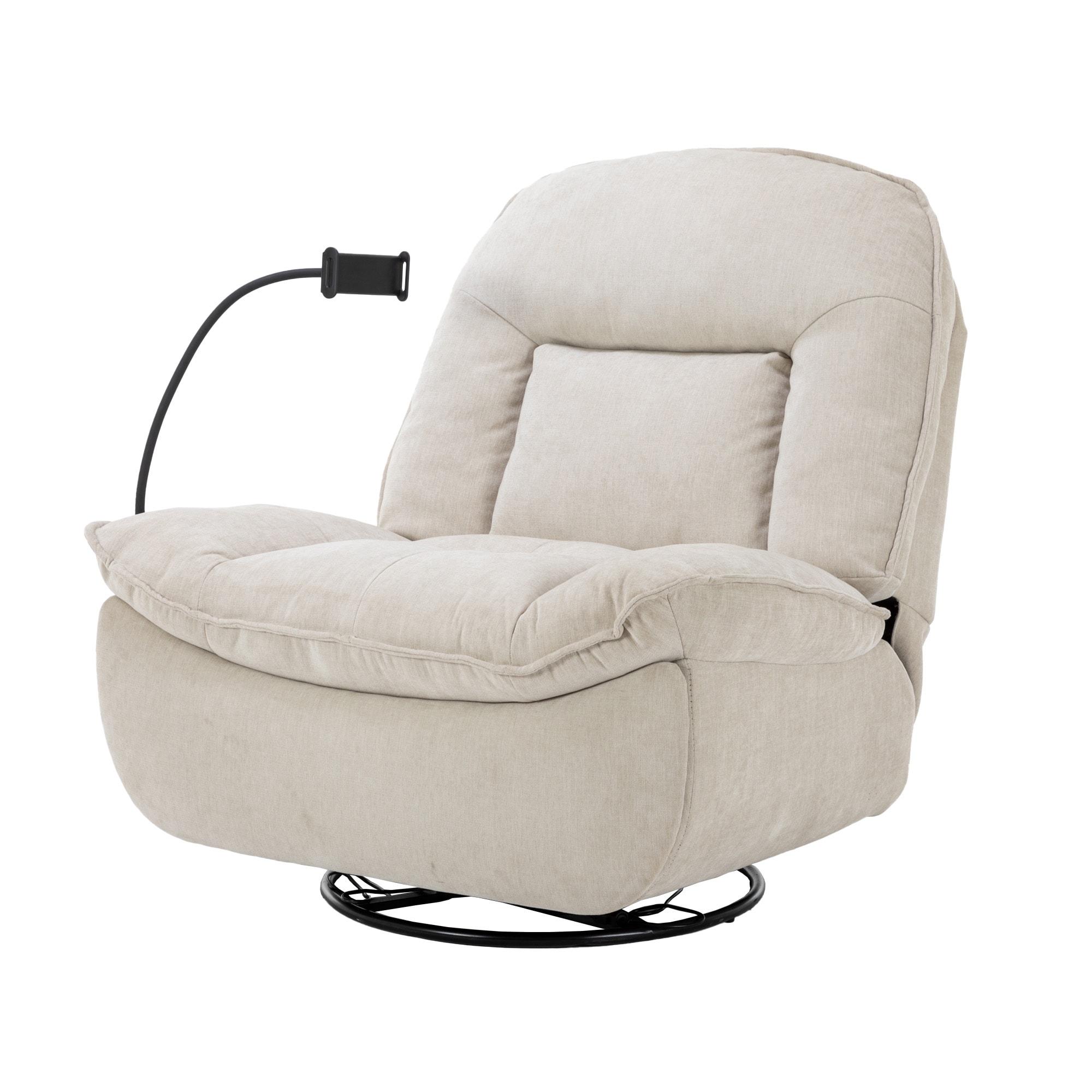 GZMR GZ-QN8050-BE Chenille Swivel Recliner with Phone Holder Bronzing fabric Chenille Upholstered Swivel Powered Reclining Recliner with Lift Assistance