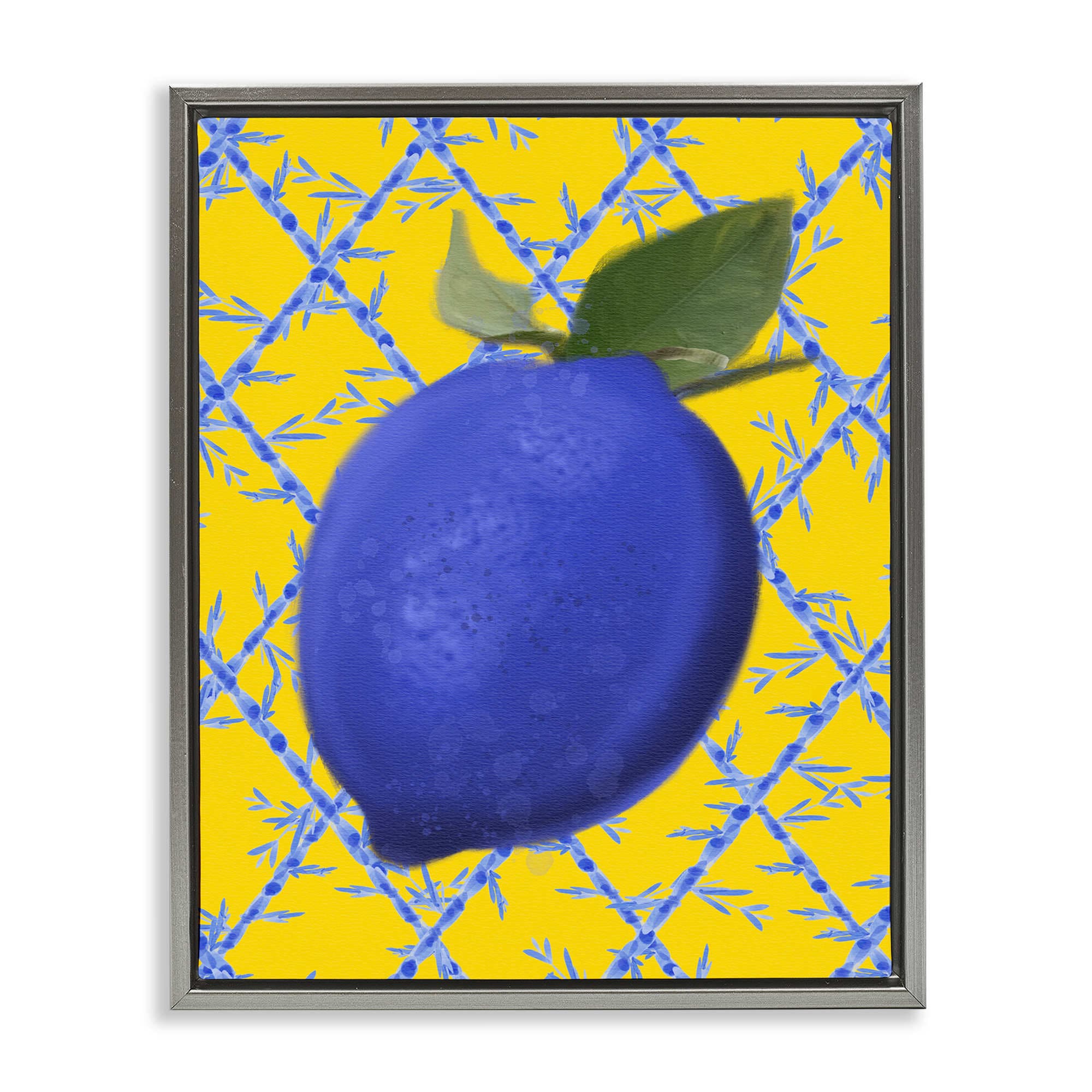 Stupell Industries BS-510-FFL-16X20 Blue Lemon over Yellow Gray Framed Floater Canvas Wall Art By Matthew Piotrowicz 17 x 21