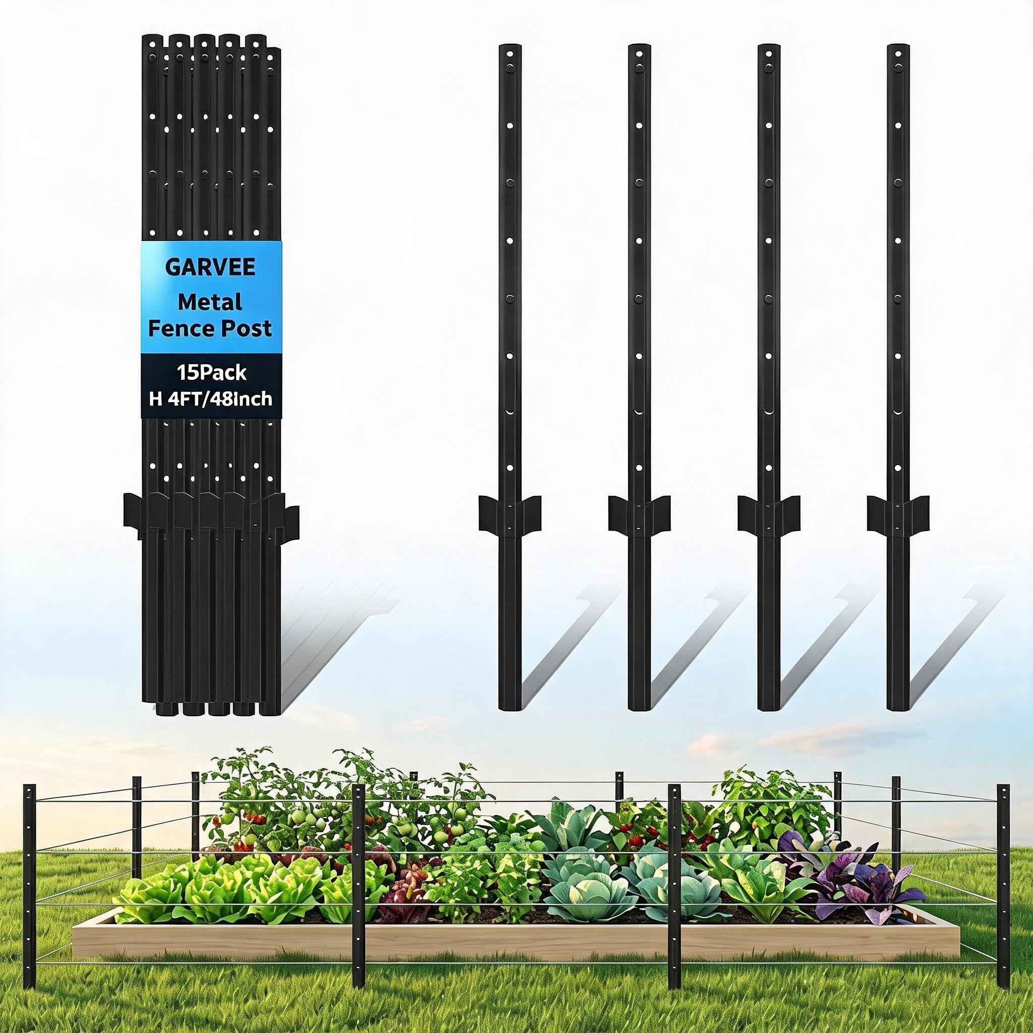 CazToi 15 Pack 4 Feet Fence Posts 48-in x 48-in Black Metal Universal Mounting Bracket U-post For Garden Fence