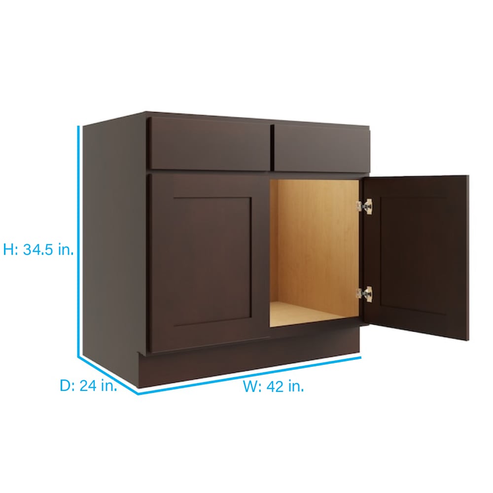 RELIABILT Parkstone 42-in W x 34.5-in H x 24-in D Espresso Sink Base Fully Assembled Plywood Cabinet (Flat Panel Shaker Style)