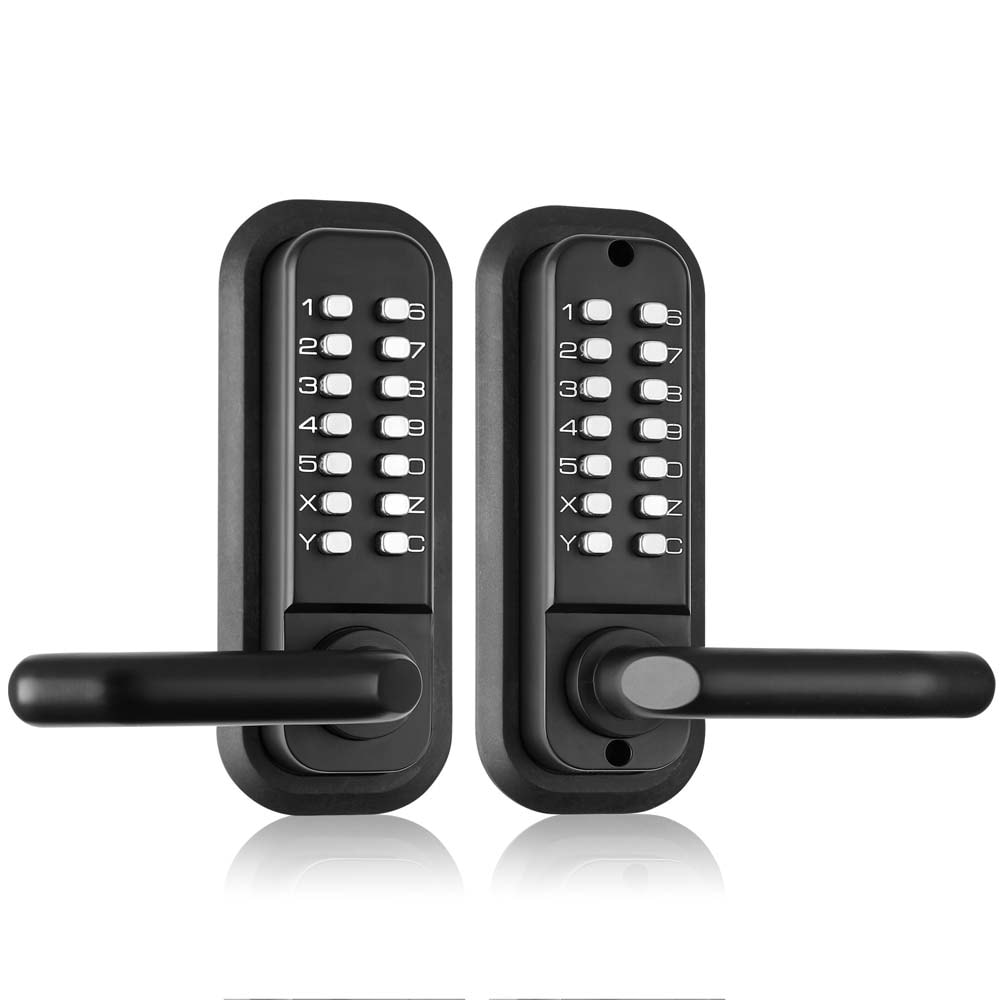 SereneVita Mechanical Keyless Entry Door Lock 14 Digit Keypad Double-sided Embedded Outdoor Gate Door Locks Set with Handle and Keypad Water proof Zinc Alloy Easy to Install for Garden Garage Yard Storage Shed