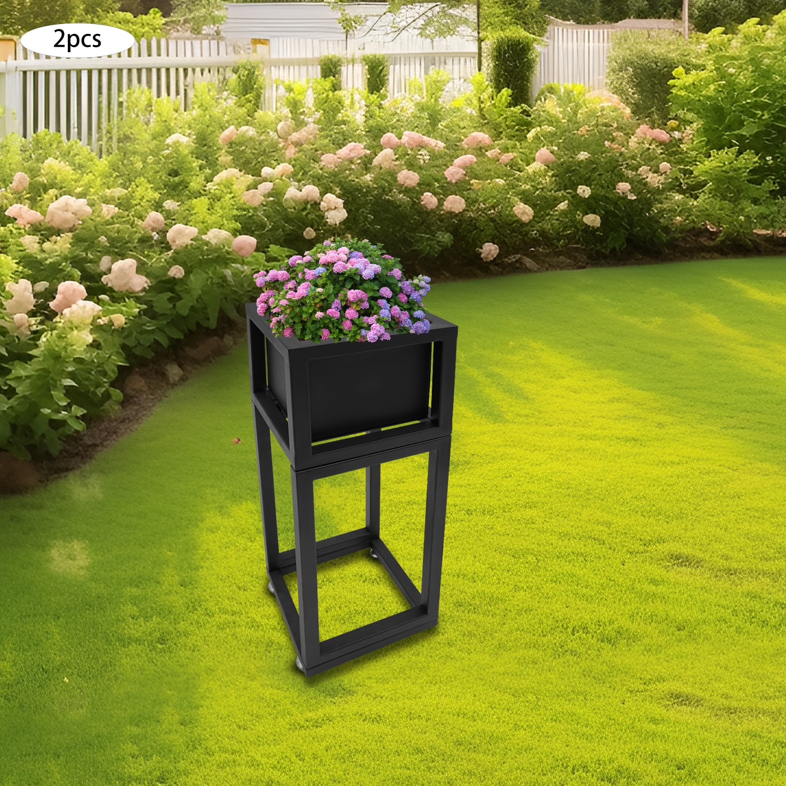 CNCEST OT-ZJGJ-4676 Black 23.6-Inches H x 8.1-Inches W 2PCS Carbon Steel Plant Stand Indoor/Outdoor Rectangular Steel Plant Stand