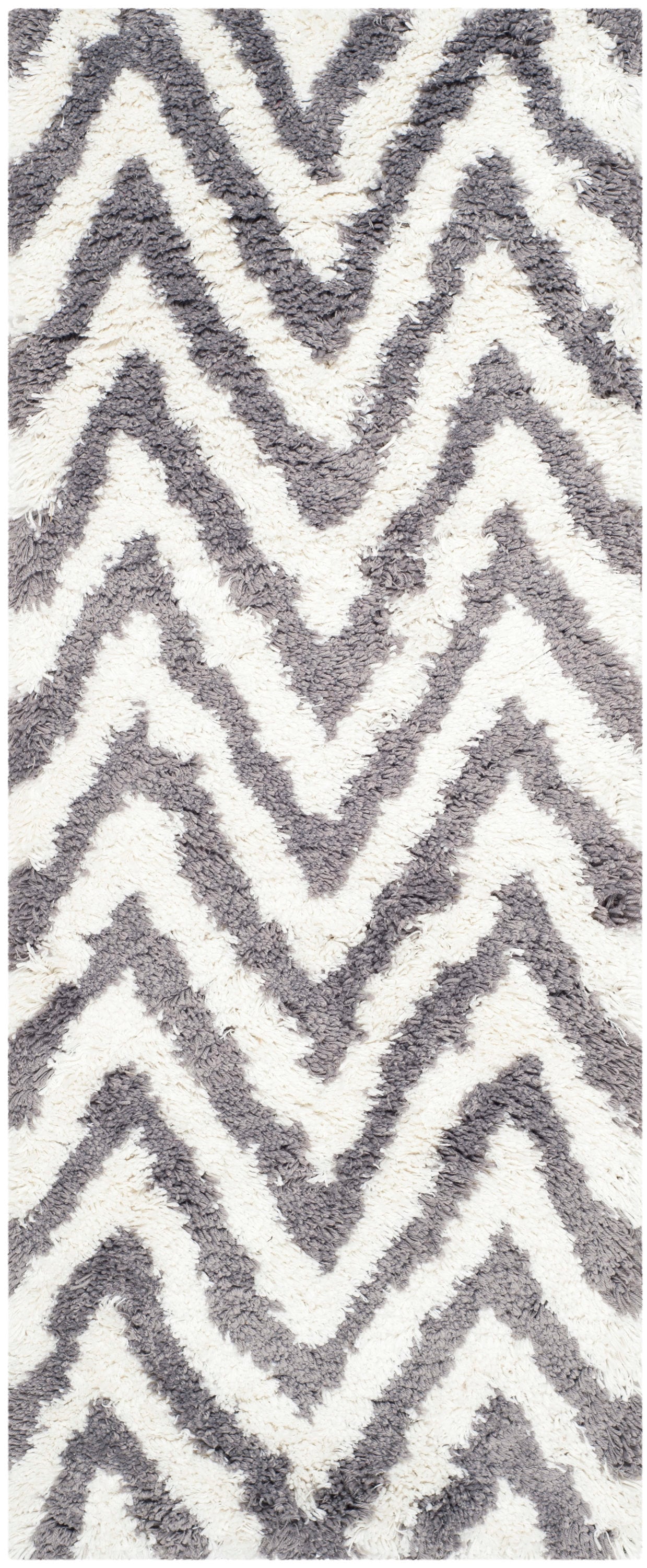 Safavieh SG250C-210 Chevron Shag 2 x 10 (ft) Loomed Synthetic Ivory/Gray Rectangular Indoor Chevron Runner rug