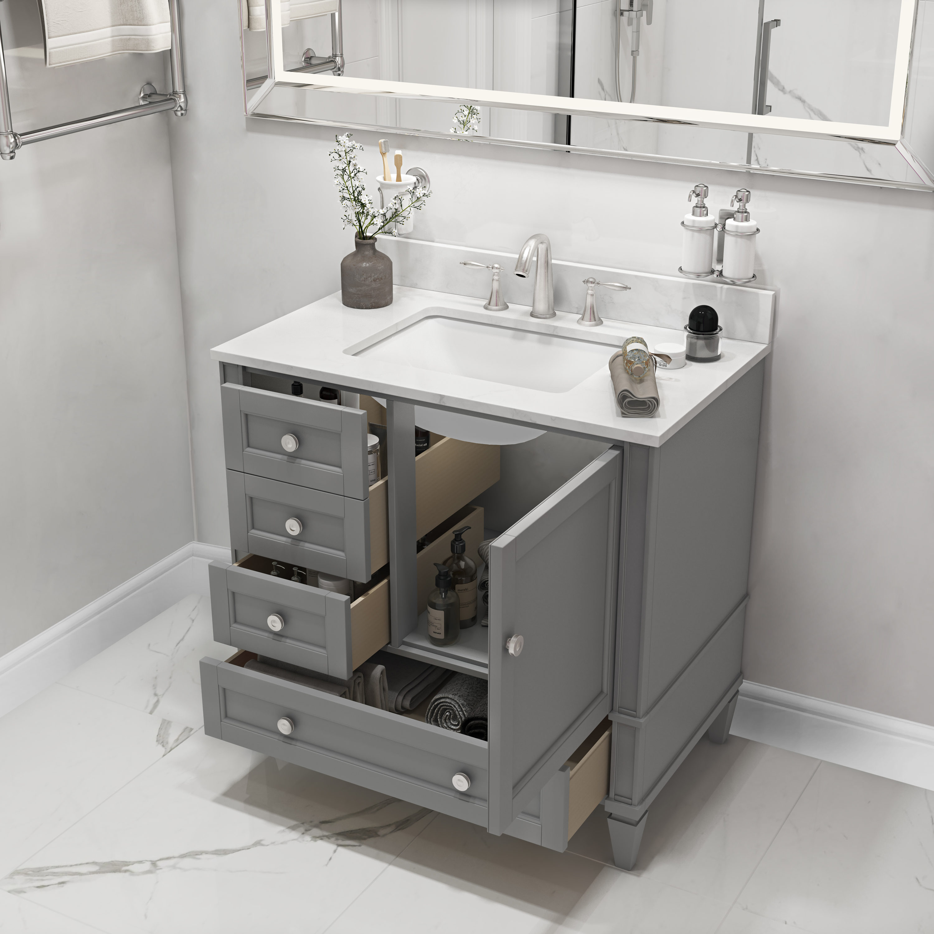 Northridge Home Herrington 36-in Gray Undermount Single Sink Bathroom ...