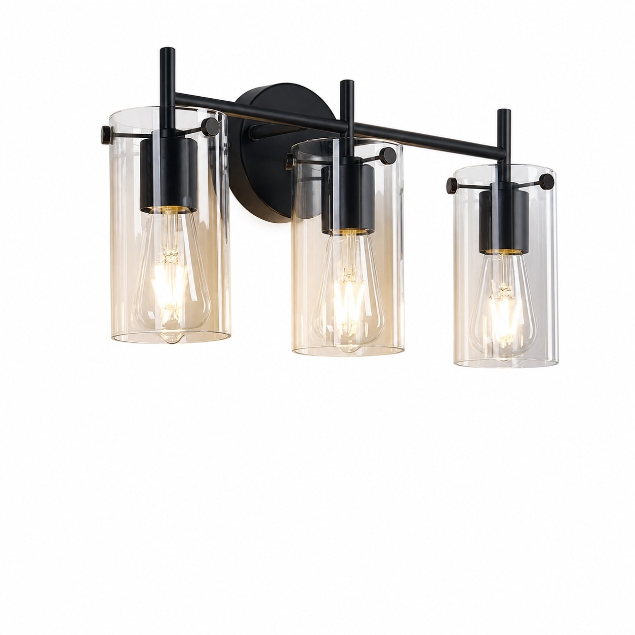 Aoibox  3 Light Matte Black Bathroom Vanity Light with Clear Glass Shades Reversible Up Down Mount E26 Wall Fixture