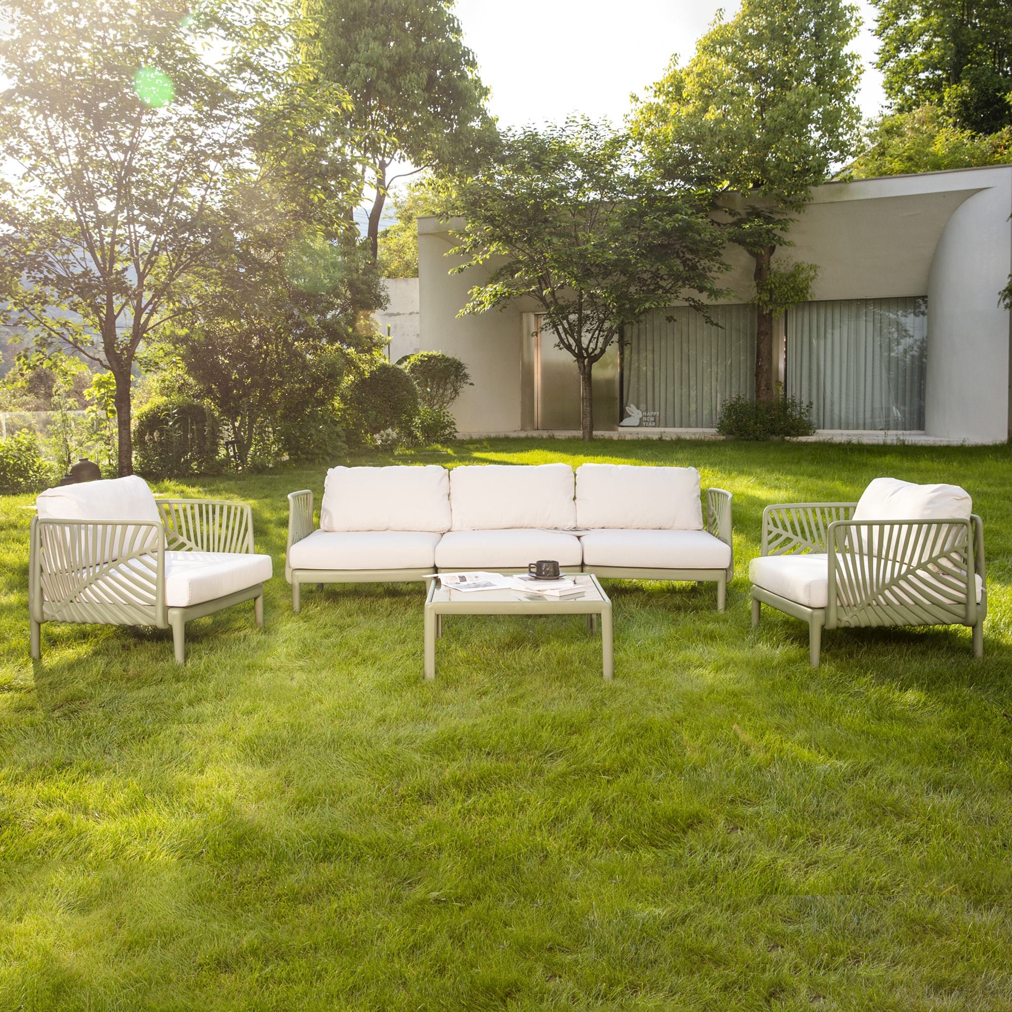 Werph SLE5G Patio sofa Outdoor Sectional with Beige Cushions and Resin Frame
