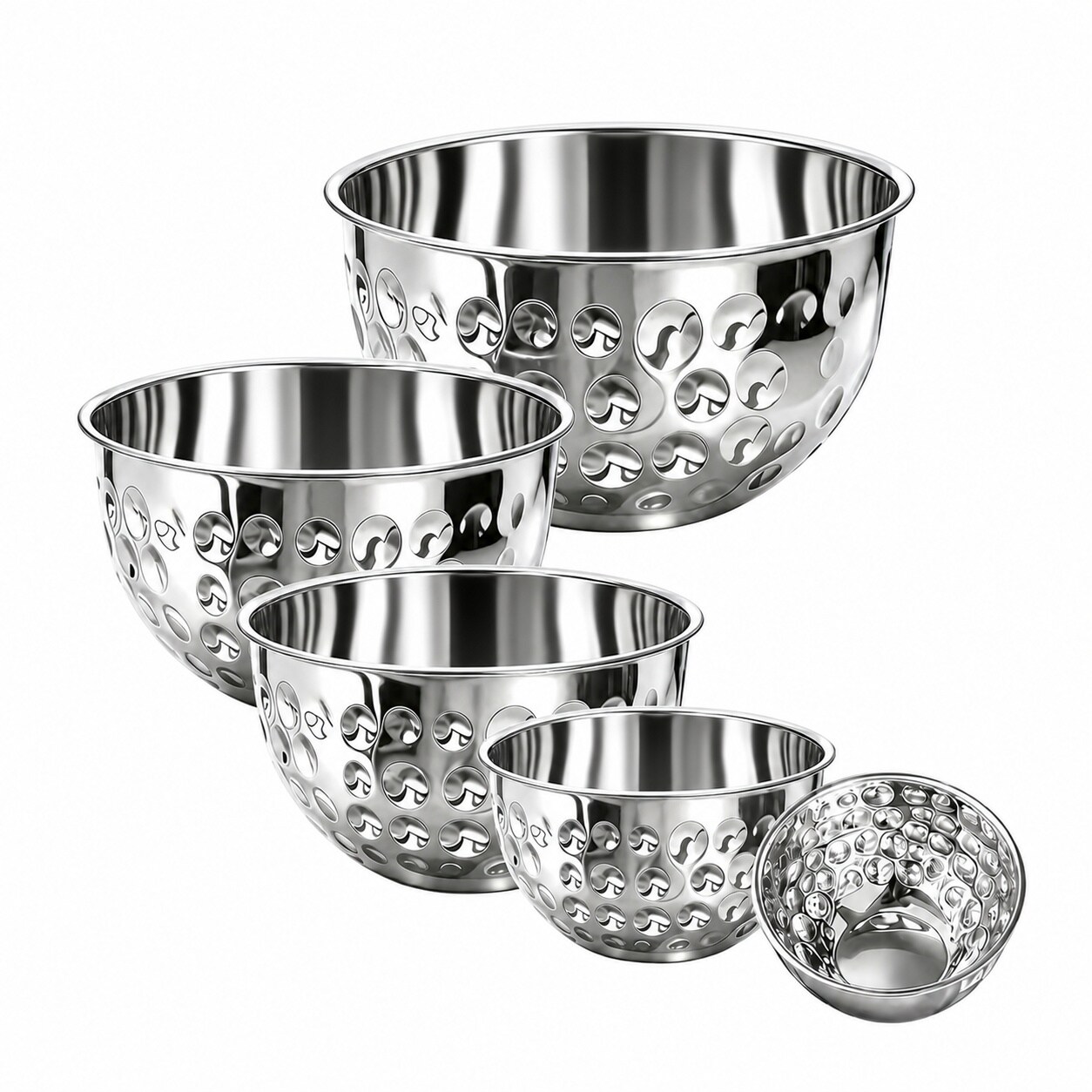 Aoibox  5 Piece Silver Stainless Steel Hammered Mixing and Serving Bowl Set 1 6 to 4 9 Qt Serving Bowls