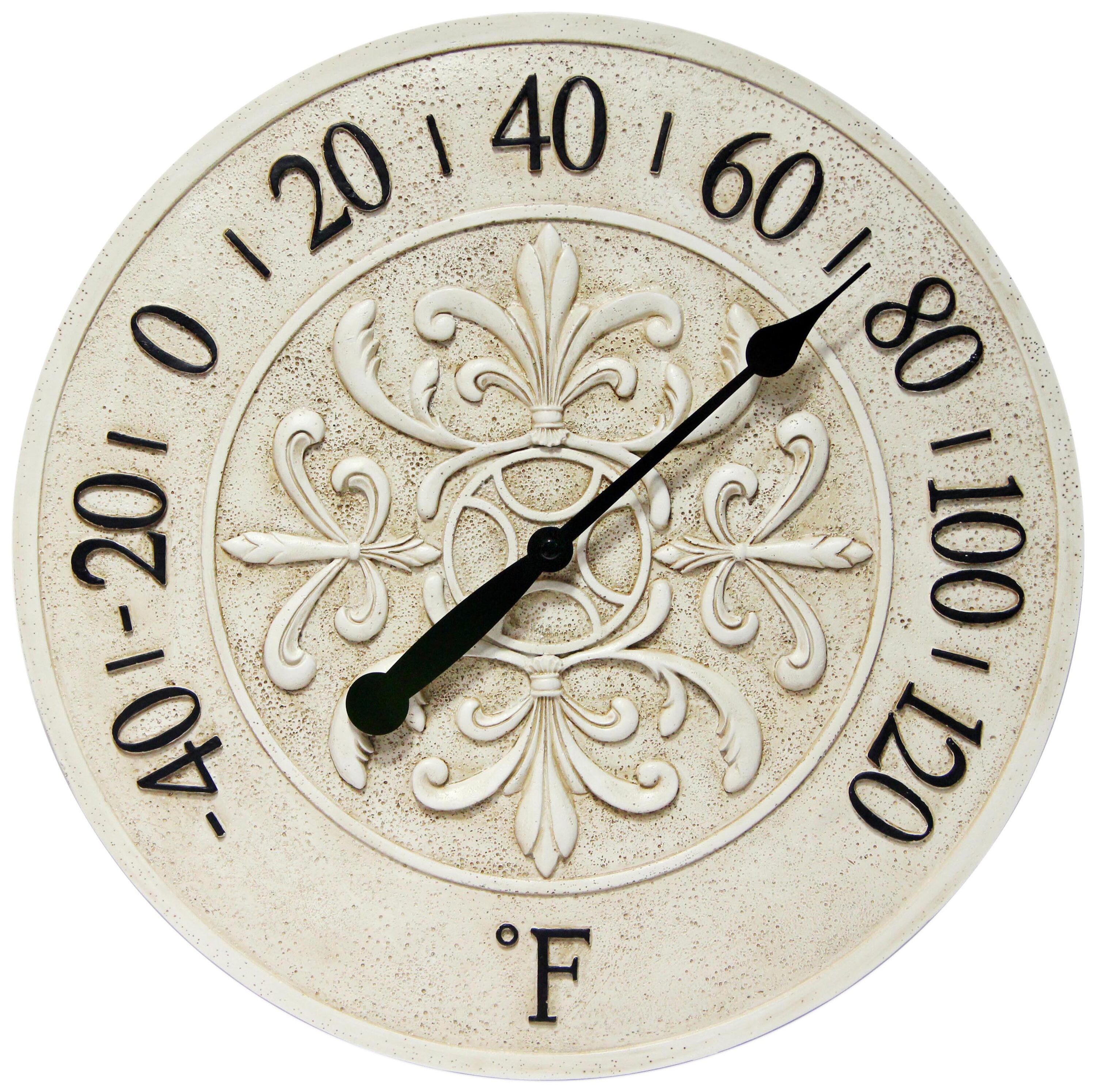15 inch Blanc Fleur Thermometer; Aged Bronze Resin Wall Thermometer