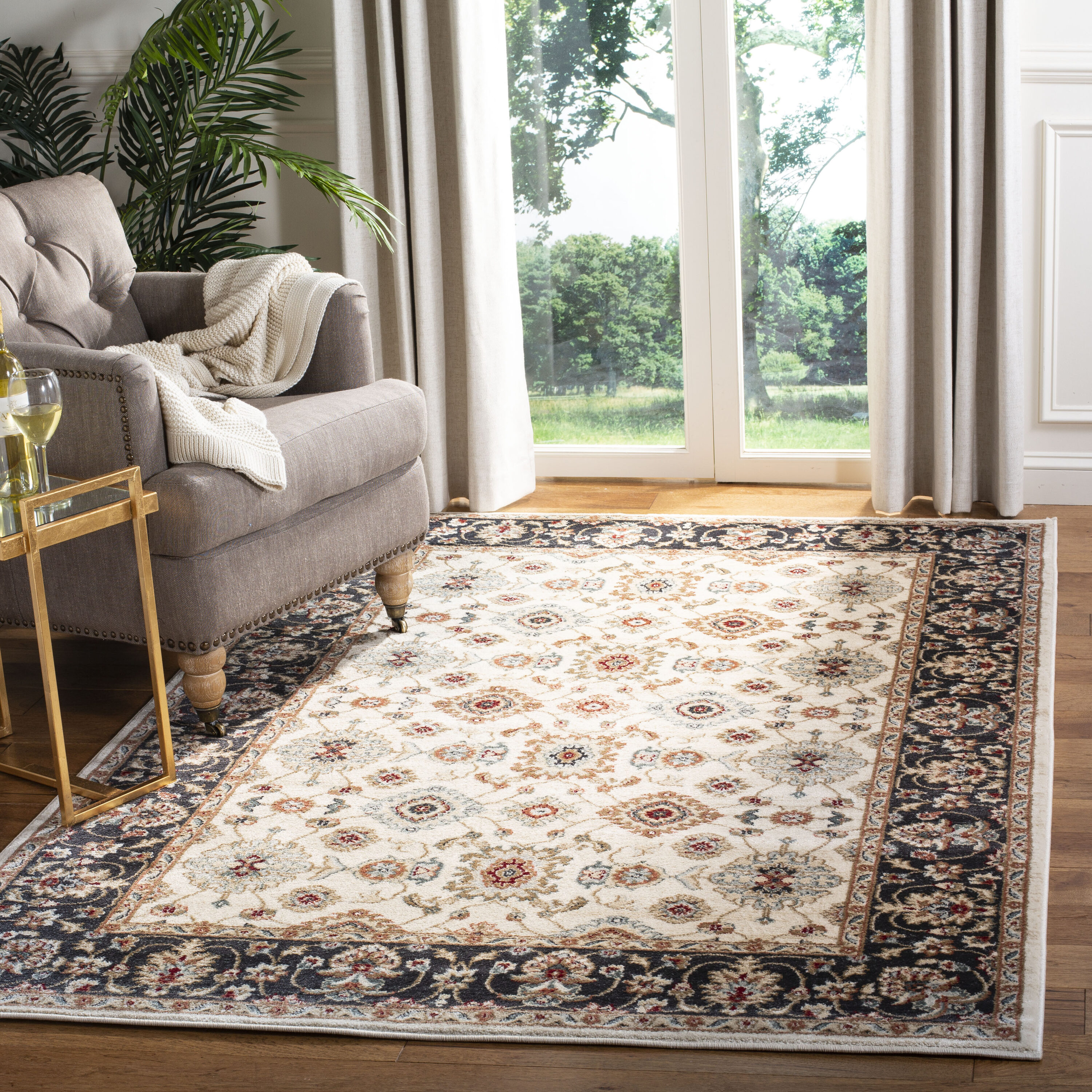 Safavieh LNH332K-3 Lyndhurst Samadan 3 x 5 (ft) Loomed Polypropylene Cream/Navy Rectangular Indoor Floral/Botanical Oriental Throw rug