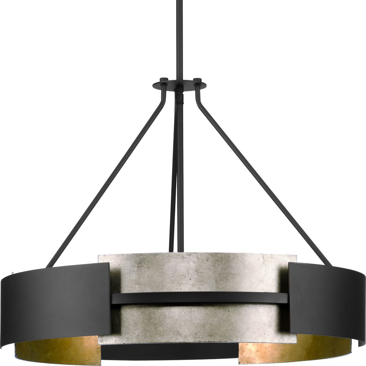 Progress Lighting P500330-31M Lowery 5 -Light Matte Black with Aged Silver Leaf Accents Modern/contemporary Drum Large Hanging Pendant light