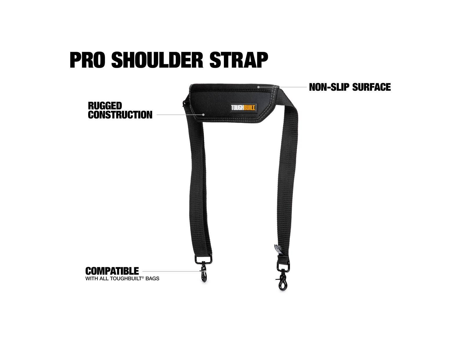 ToughBuilt - Shoulder Tool Bag Strap - Clip on Shoulder Strap, Rugged  construction, Non-slip surface, distributes pressure of heavy loads -  (TB-55-B) 
