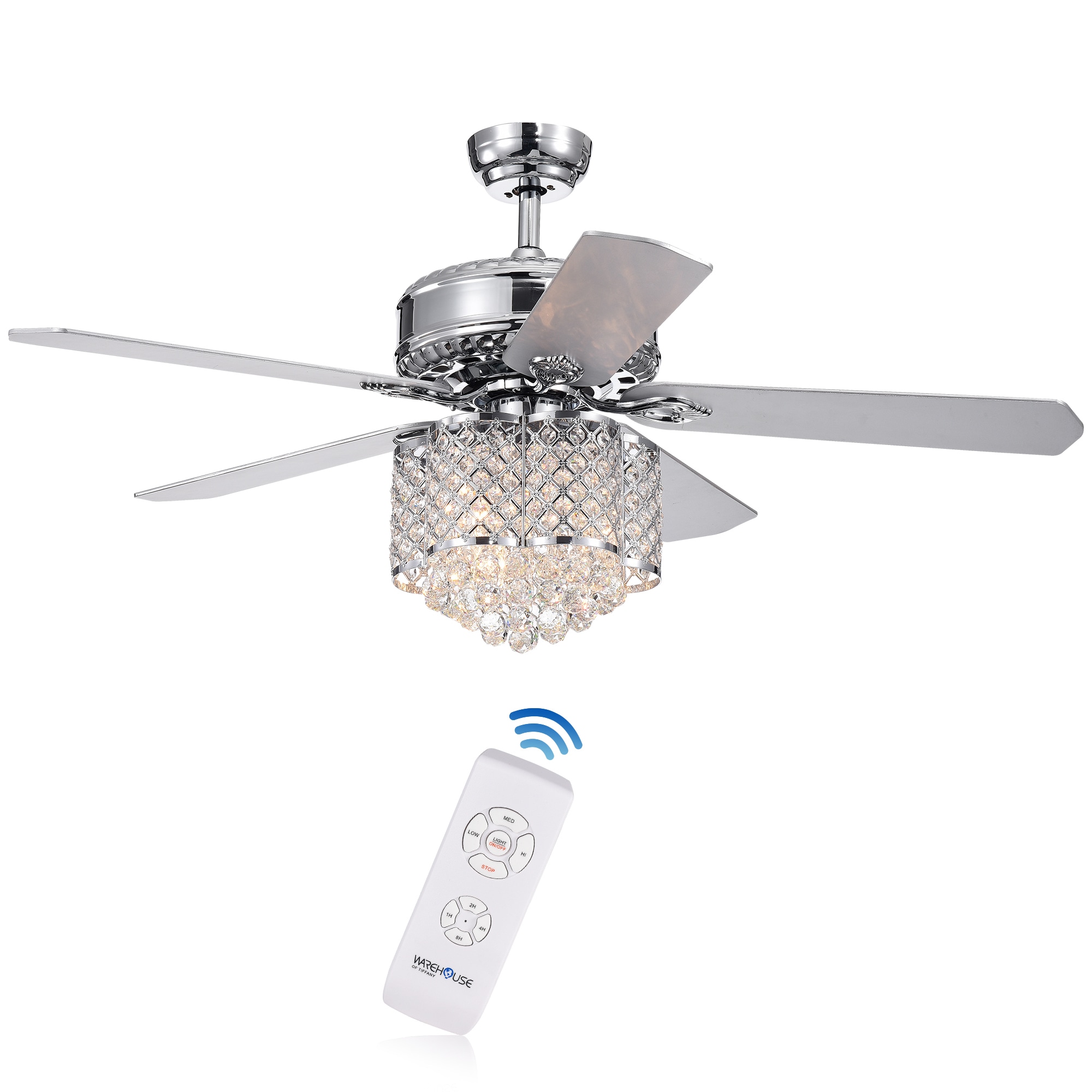 Home Accessories Inc CFL-8316REMO/CH 52-in Chrome with Silver Blades Chandelier Ceiling Fan With Light - Remote Included ( 5 -Blade )
