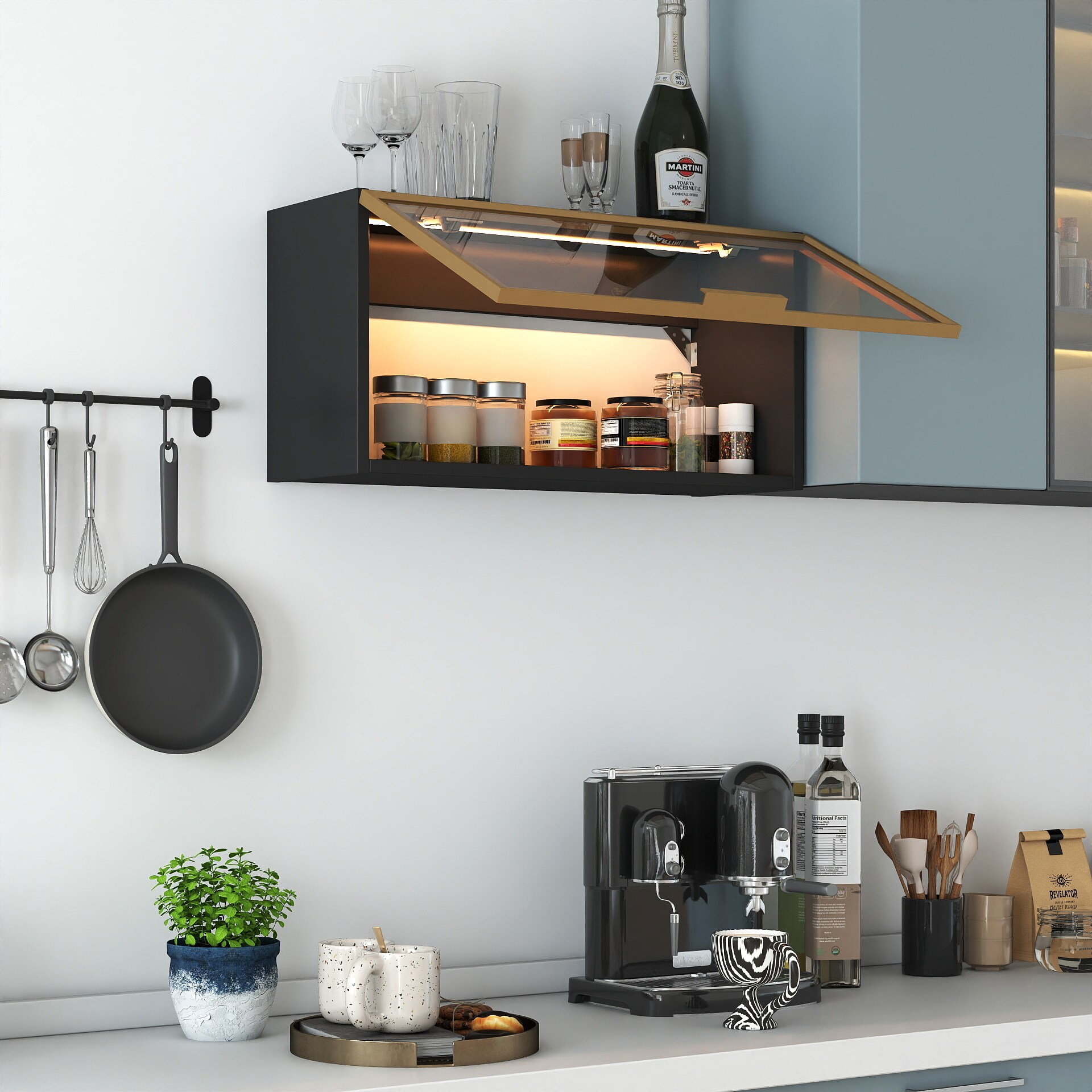 Vynxaria 23.62-in W x 11.81-in H x 8.66-in D Black Freestanding Kitchen Pantry Cabinet