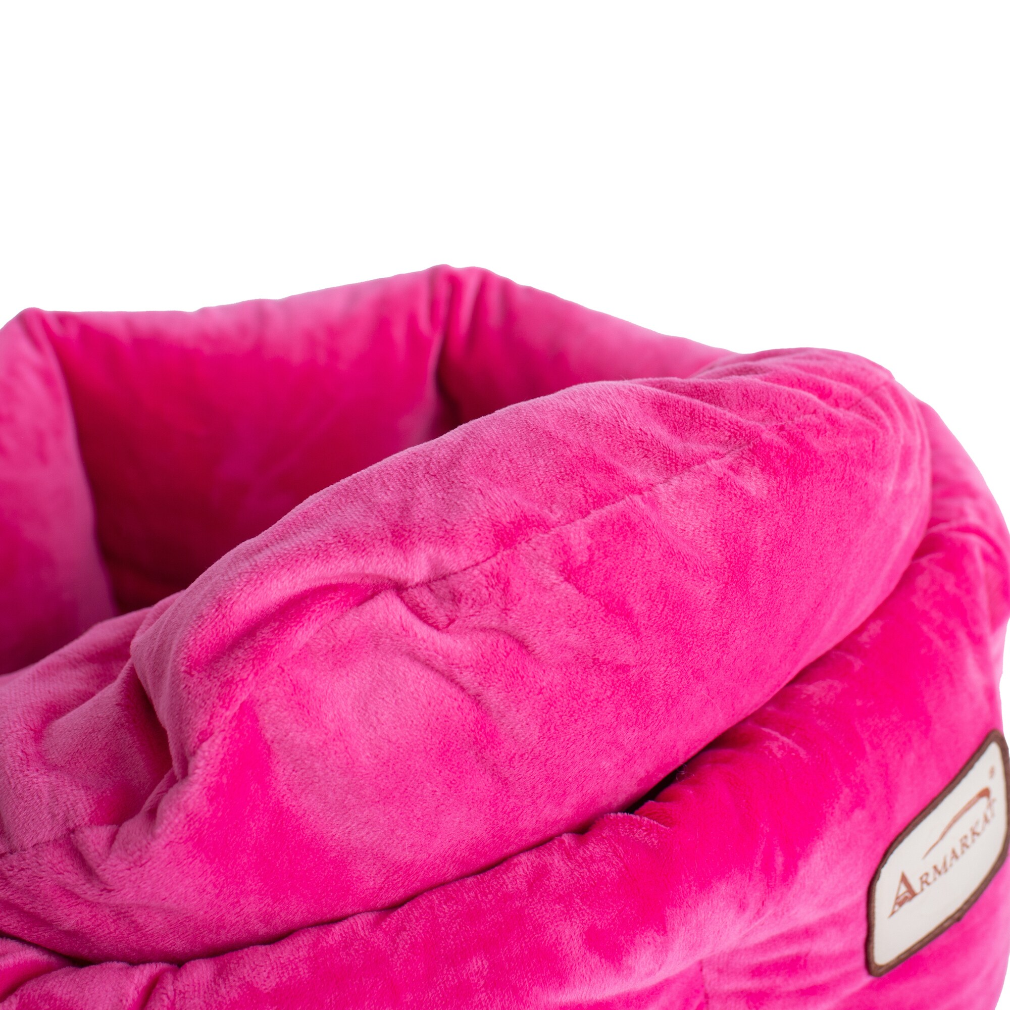 Small Pink Velvet Round Bolster Pet Bed