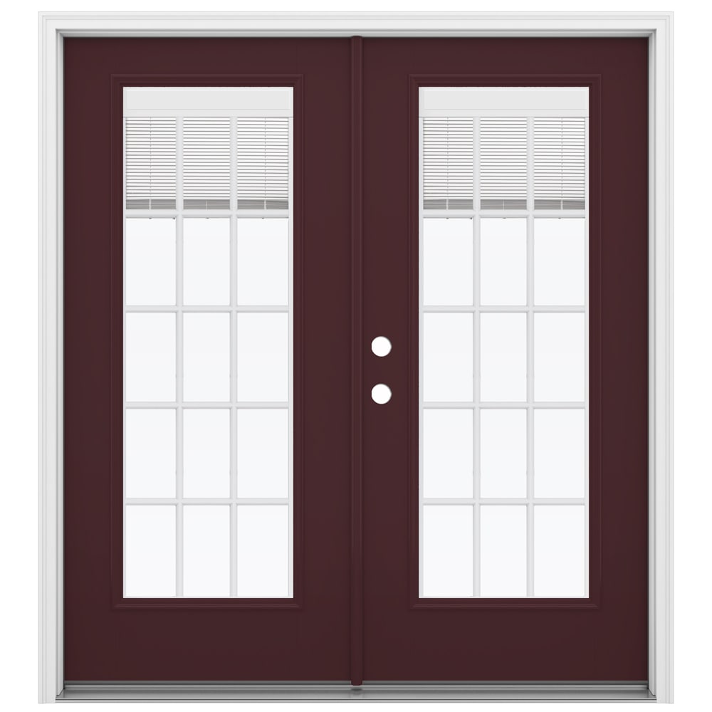 JELD-WEN LOWOLJW182200379 F-3500 72-in x 80-in x 4-9/16-in Jamb Low-E Blinds and grilles between the glass , Currant Exterior Currant Interior Fiberglass Right-hand inswing French Double Patio Door Brickmould Included