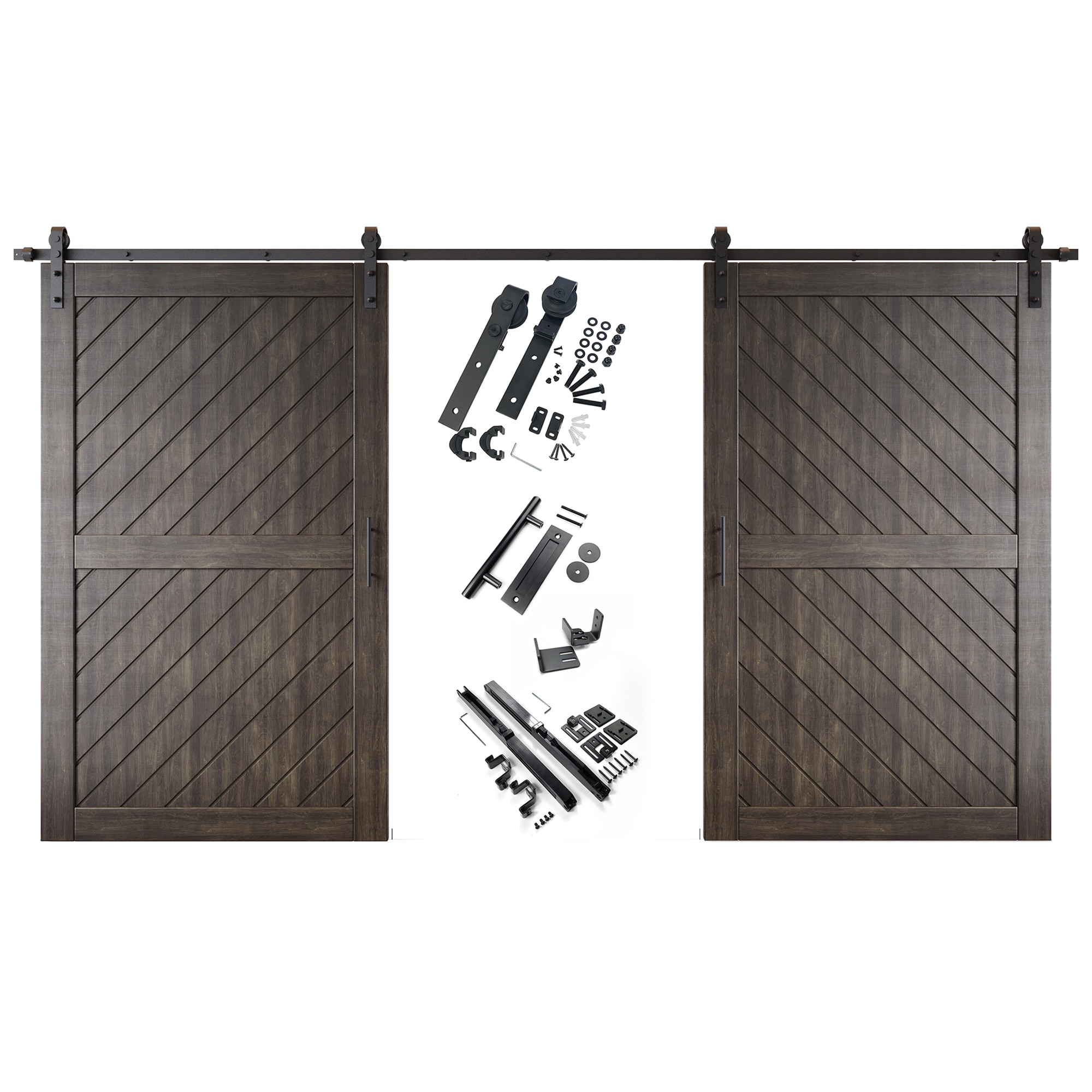 HOMACER YT2H180C-XT1-4280-EB 42-in x 80-in Ebony Prefinished Non-standard Pine Wood Solid core Double Barn Door (Hardware Included)