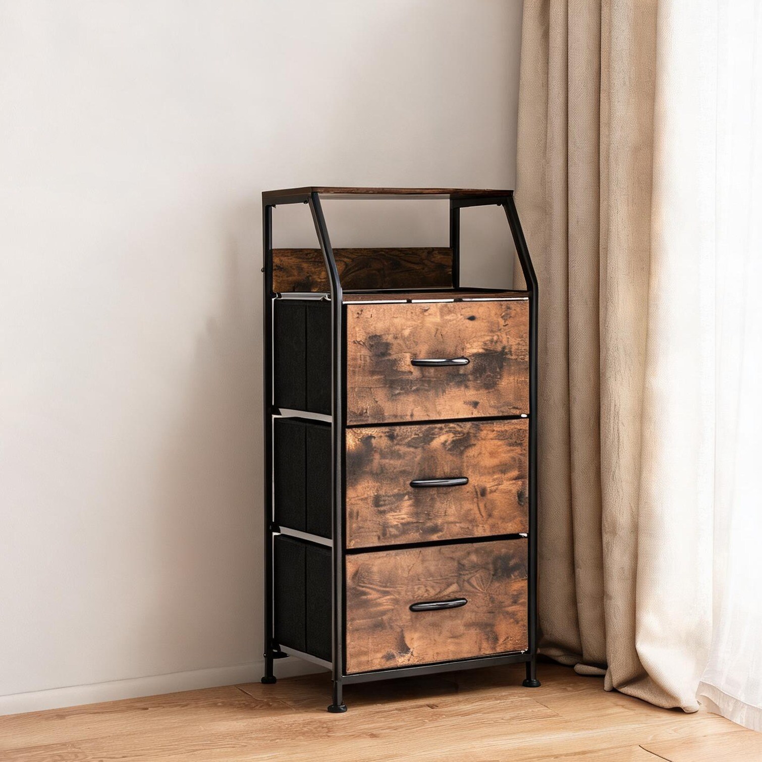 sunjurt Dresser combining Fabric Drawers and Shelving with Rustic Brown Freestanding and Medium