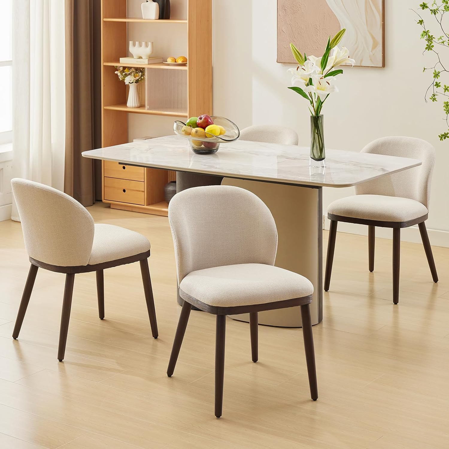 Qeetex LHF-CY-7BL64 Dining Chairs Set of 4 - Modern Upholstered Kitchen Chairs with Ergonomic Back Support - 265lbs Capacity Dining Room Chairs with Wood Legs for Kitchen Dining Room Restaurant