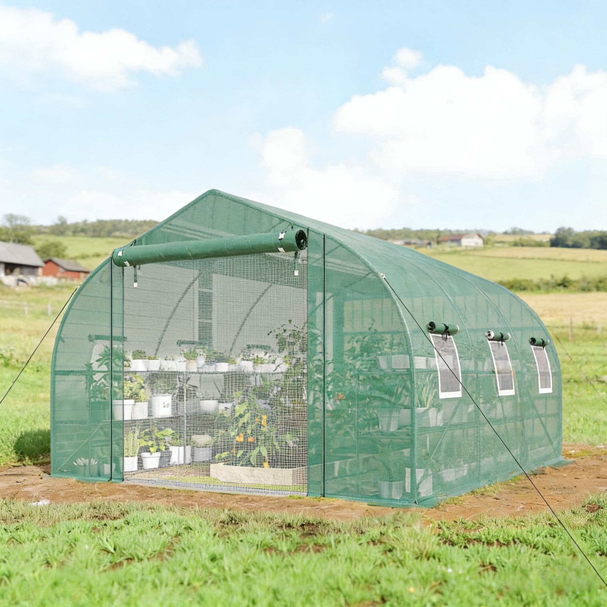 Lirago Large Walk-in Tunnel Greenhouse with Mesh Windows and Shelves ...