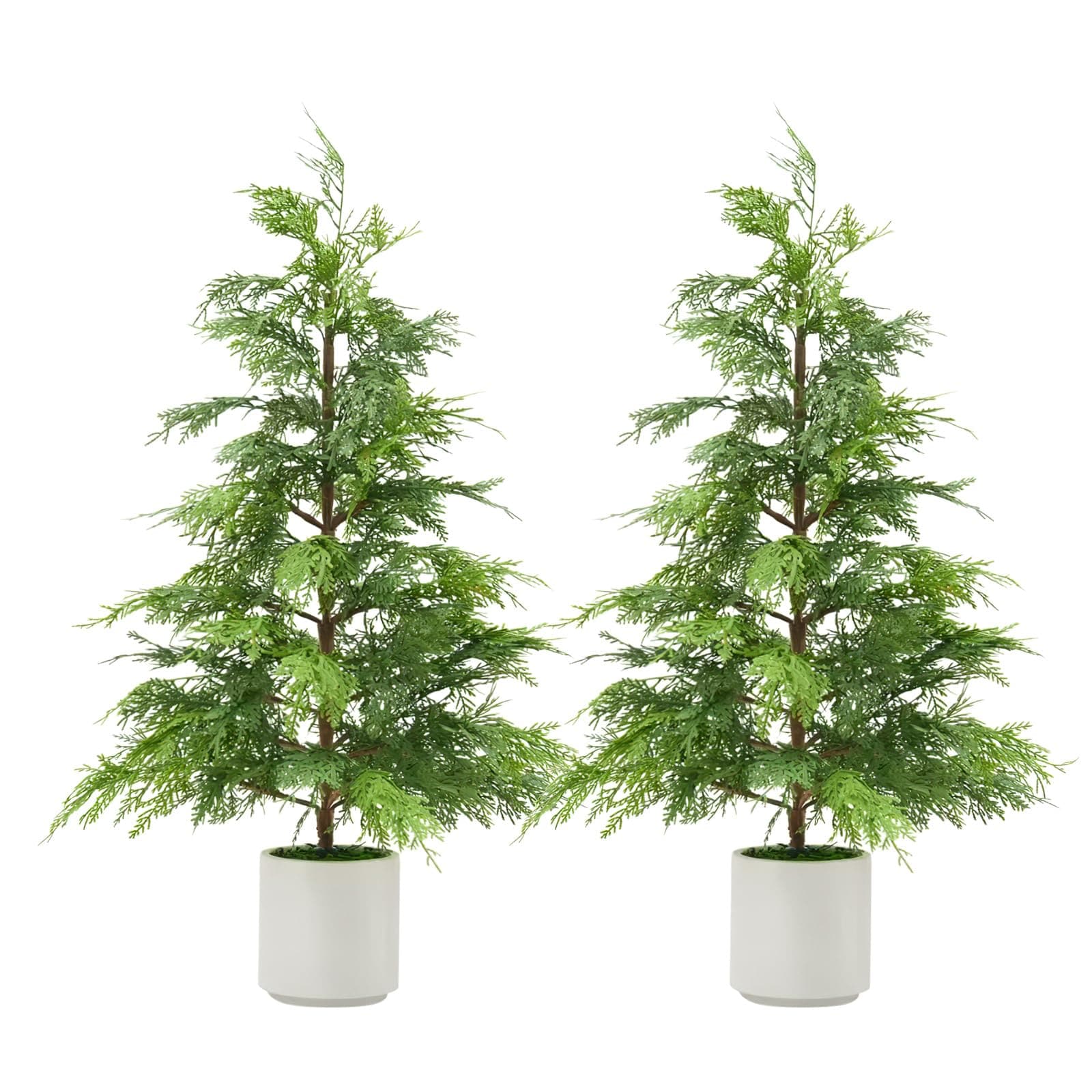 IdealHouse Set of 2 3FT Artificial Cedar Topiary Trees in White Pots - UV Resistant Faux Evergreen Plants Fake Christmas Trees for Indoor Outdoor Door Garden Farmhouse and Home Decoration