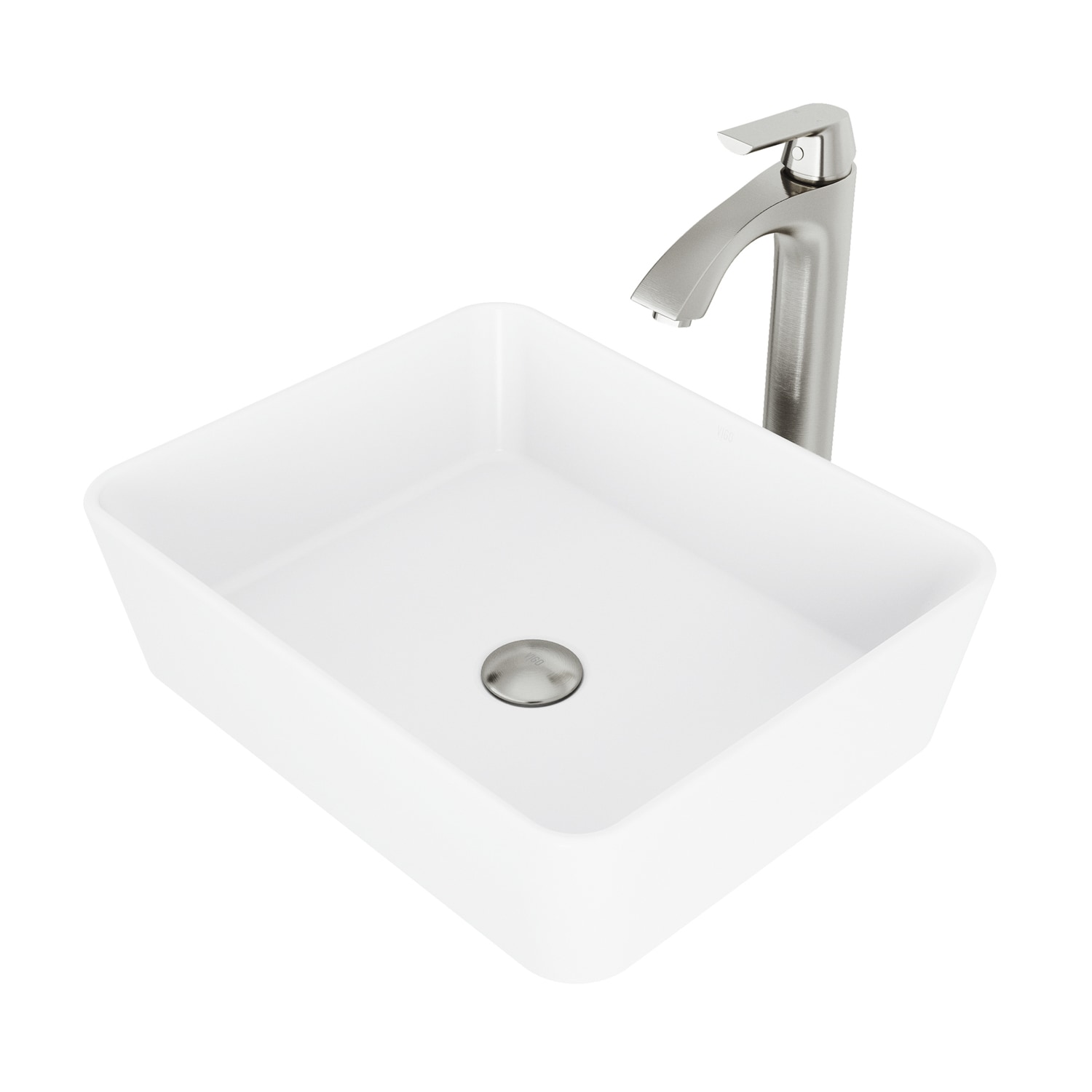 VIGO VGT1012 Vessel sink Matte White Matte Stone Vessel Rectangular Modern Bathroom Sink with Faucet and Drain Included (18-in x 14-in)