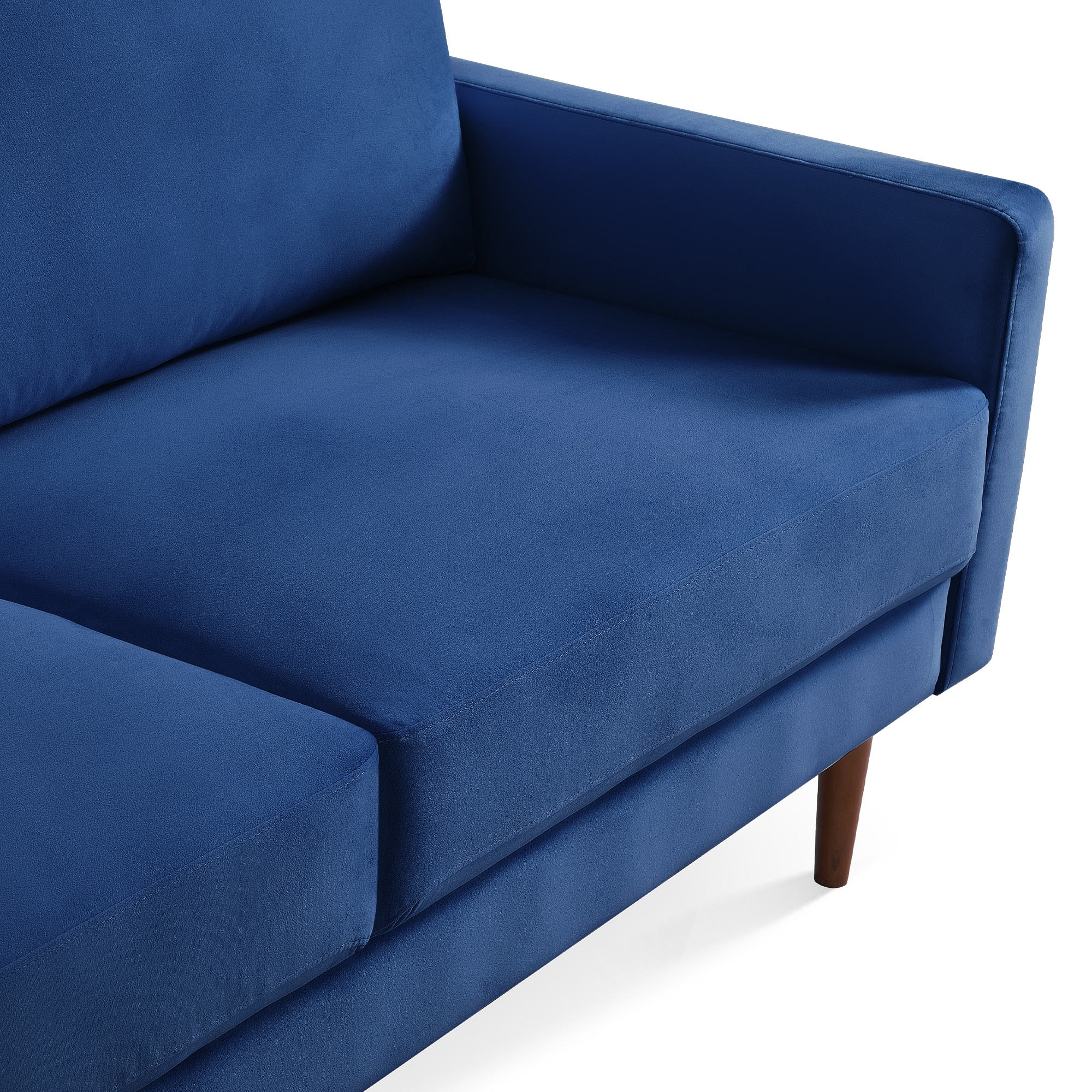 69 Inch Blue Velvet Sofa with Removable Cushions and Wood Legs