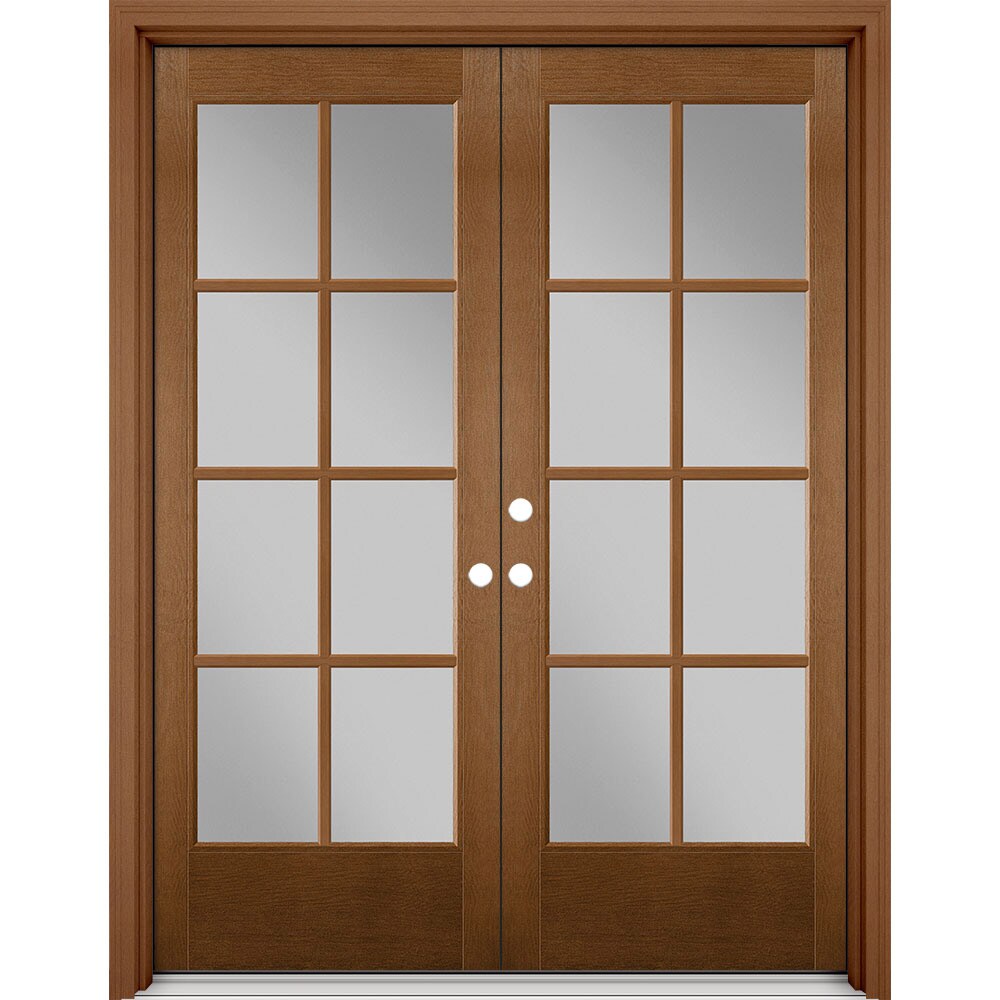 Masonite 630841 Performance Door System 60-in x 80-in x 4-9/16-in Fiberglass Full lite Right-hand inswing Woodhaven Stained Prehung Double Front Door with Brickmould Insulating core with Grilles