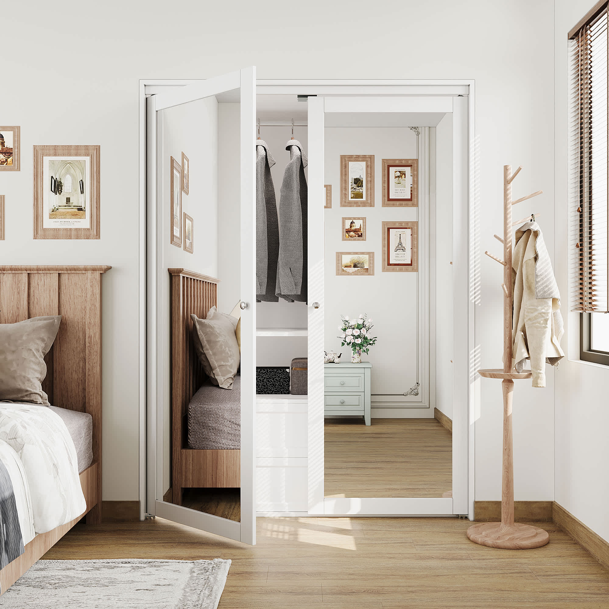 Ark Design 1-Lite Mirrored Glass Solid Core White Bi-fold Door with Pivot Hardware 48-in x 80-in