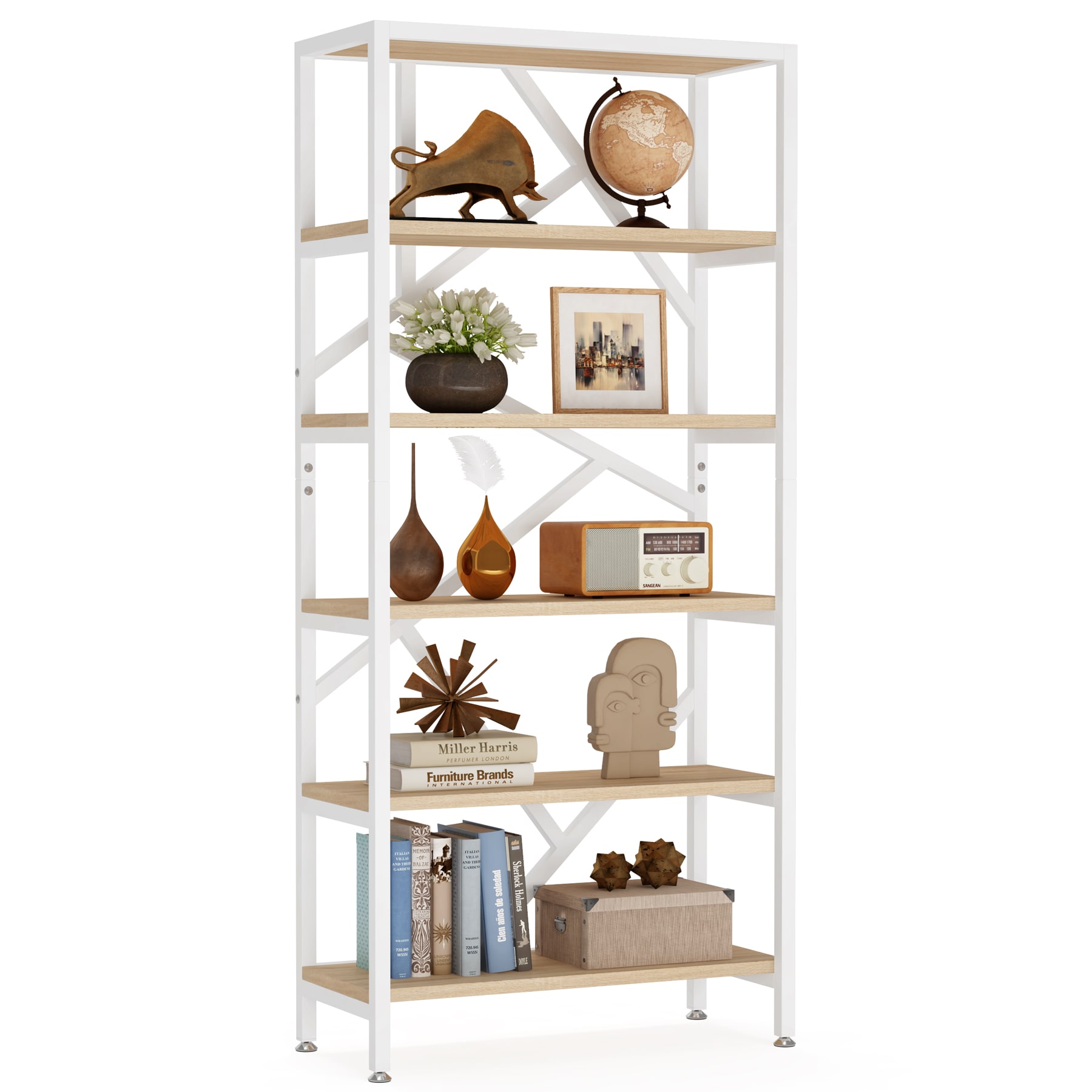 Tribesigns HOGA-U0198 Walnut Metal 6 -Shelf Bookcase ( 31.5-in W x 70.87-in H x 11.81-in D ) Unfinished