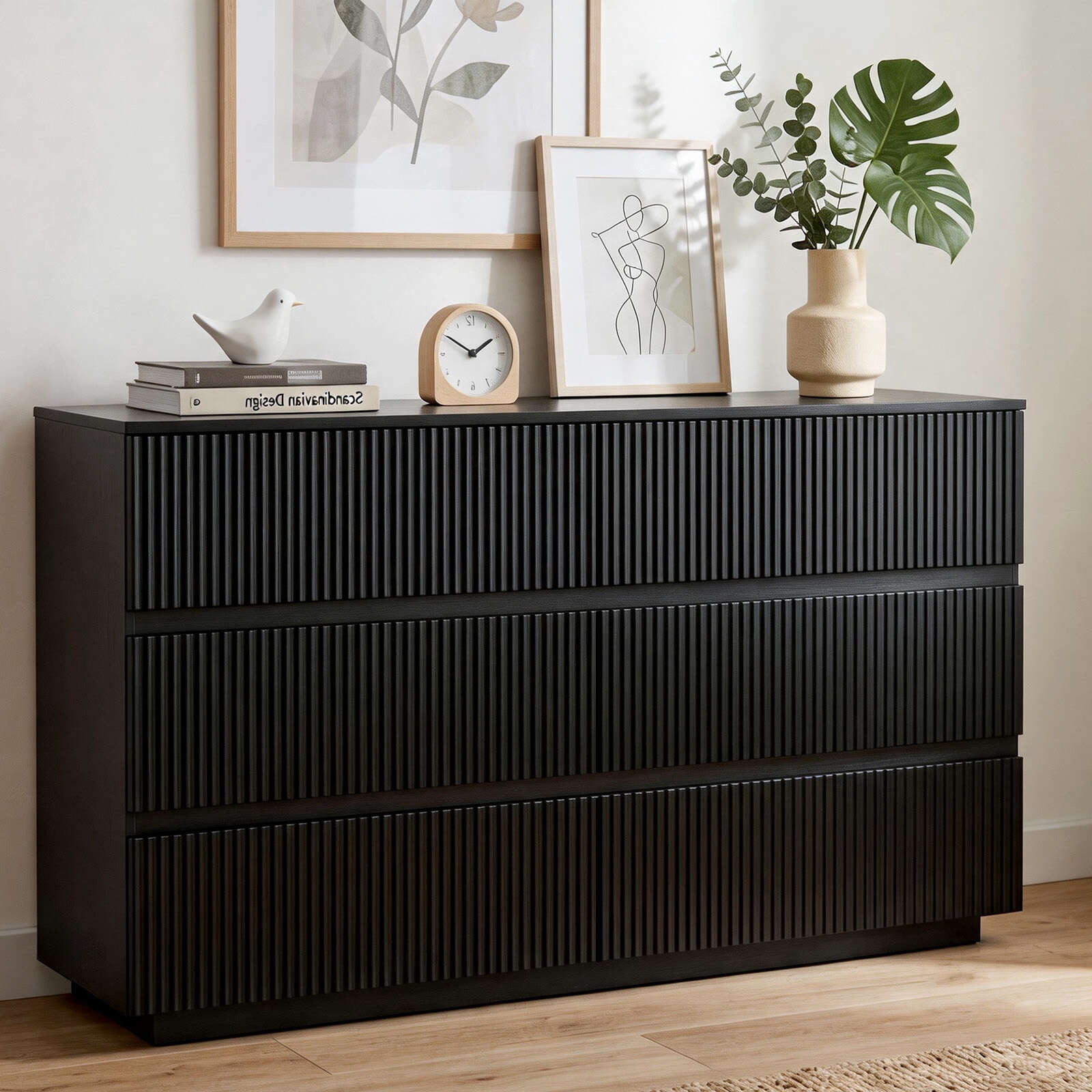 KTMBDW - 6 Drawer Double Dresser for Bedroom - Black