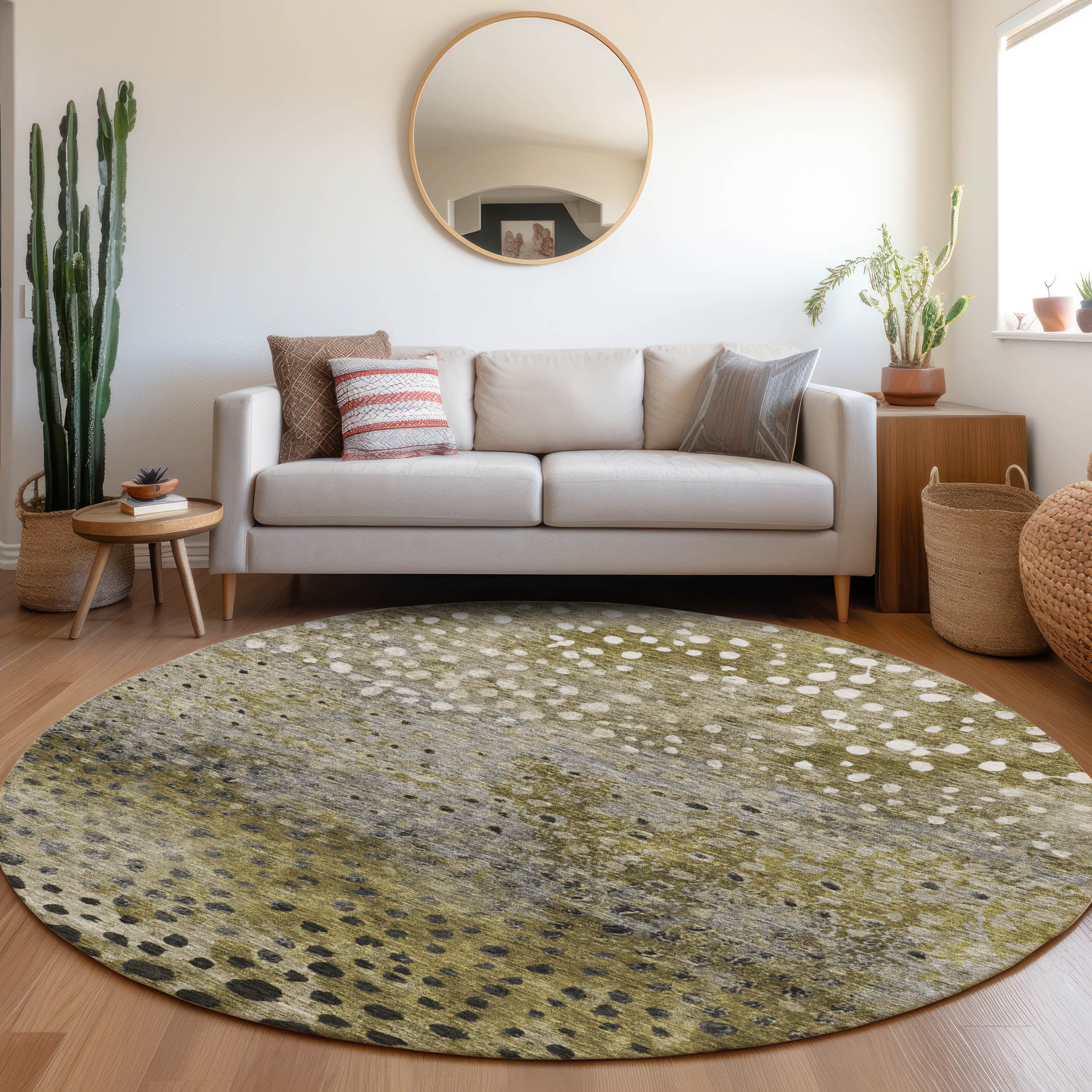 Addison Rugs ACN1074BR8RO Chantille ACN1074BR 8 x 8 (ft) Polyester Brown Round Indoor/Outdoor Geometric Machine washable Area rug