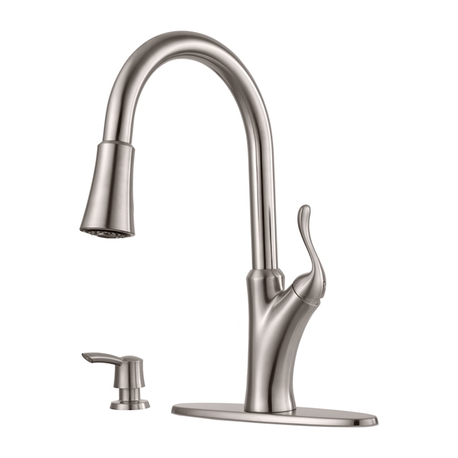 Pfister Eagan Stainless Steel 1-Handle Deck-Mount Pull-Down Handle Kitchen Faucet (Deck Plate Included) Pfister Eagan Stainless Steel 1-Handle Deck-Mount Pull-Down Handle Kitchen Faucet (Deck Plate Included)