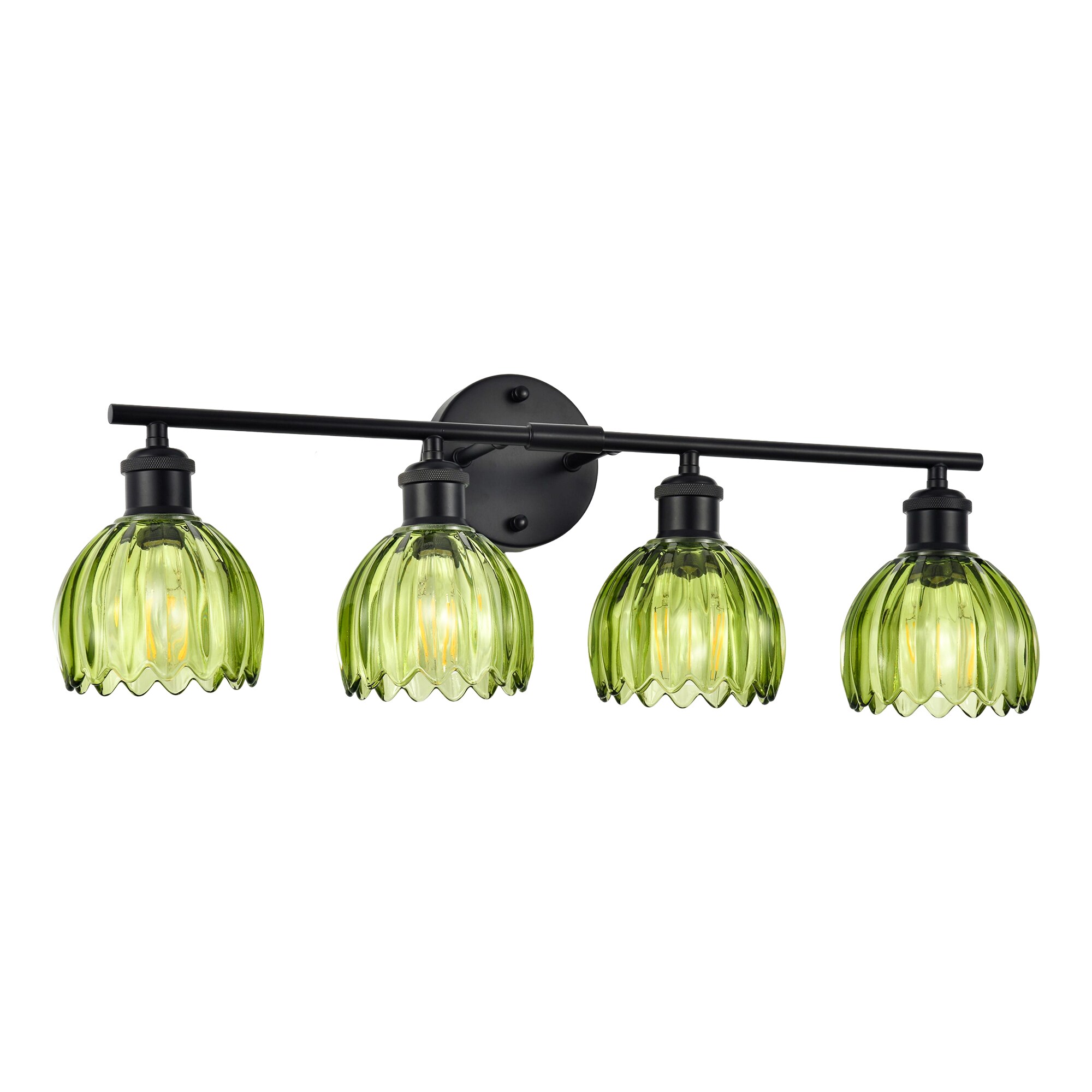 DAKAFUL 26.38 in. 4-Light Modern Black Bathroom Vanity Light with Green Tulip Glass Shade