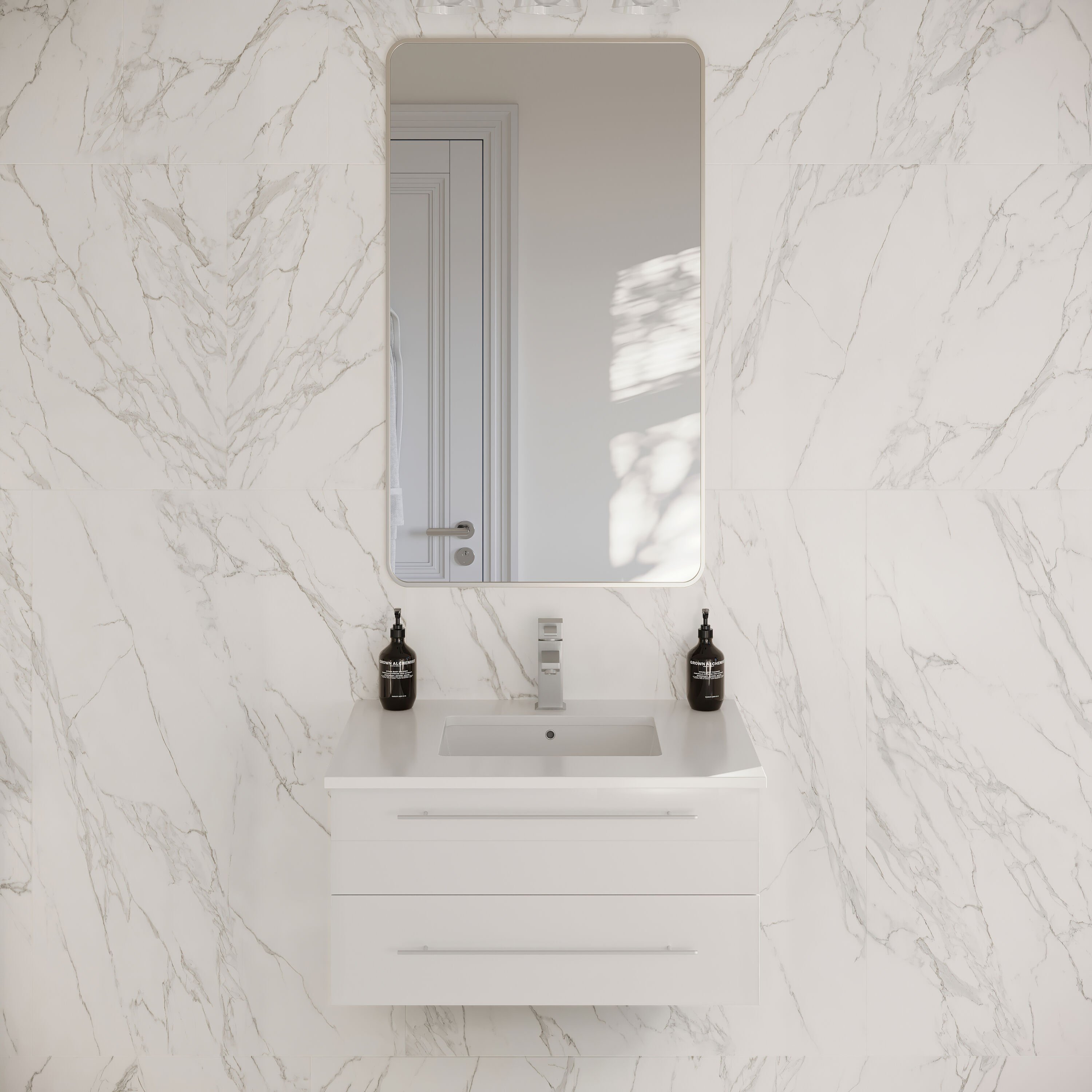 Fresca FCB6130WH-UNS-CWH-U Lucera 30-in White Undermount Single sink Floating Bathroom Vanity with White Quartz Top