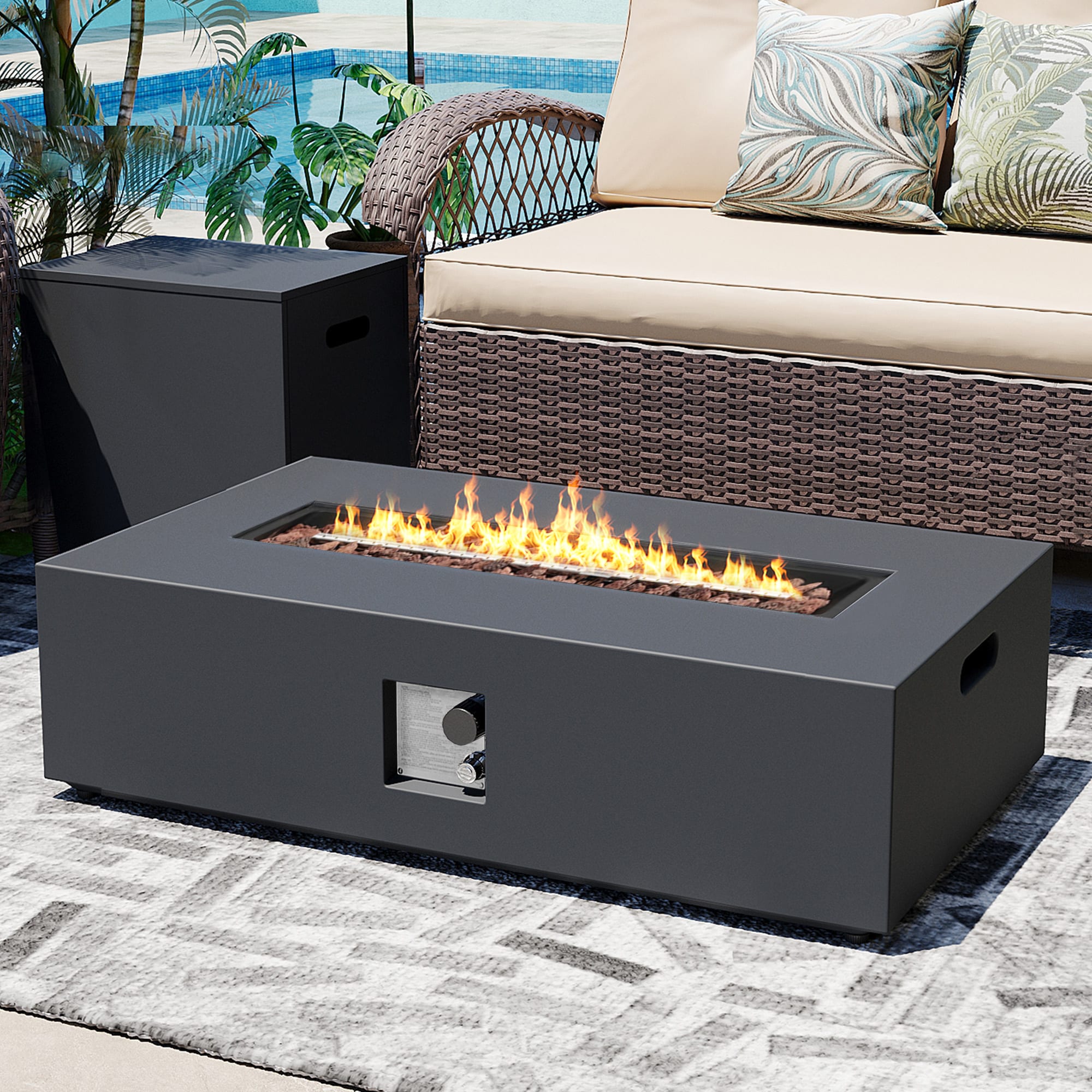 Patio Watcher 42TP-CFX-GREY-KDWST 42-in W Dark Gray with Tank Cover Iron Round Liquid propane Fire pit table