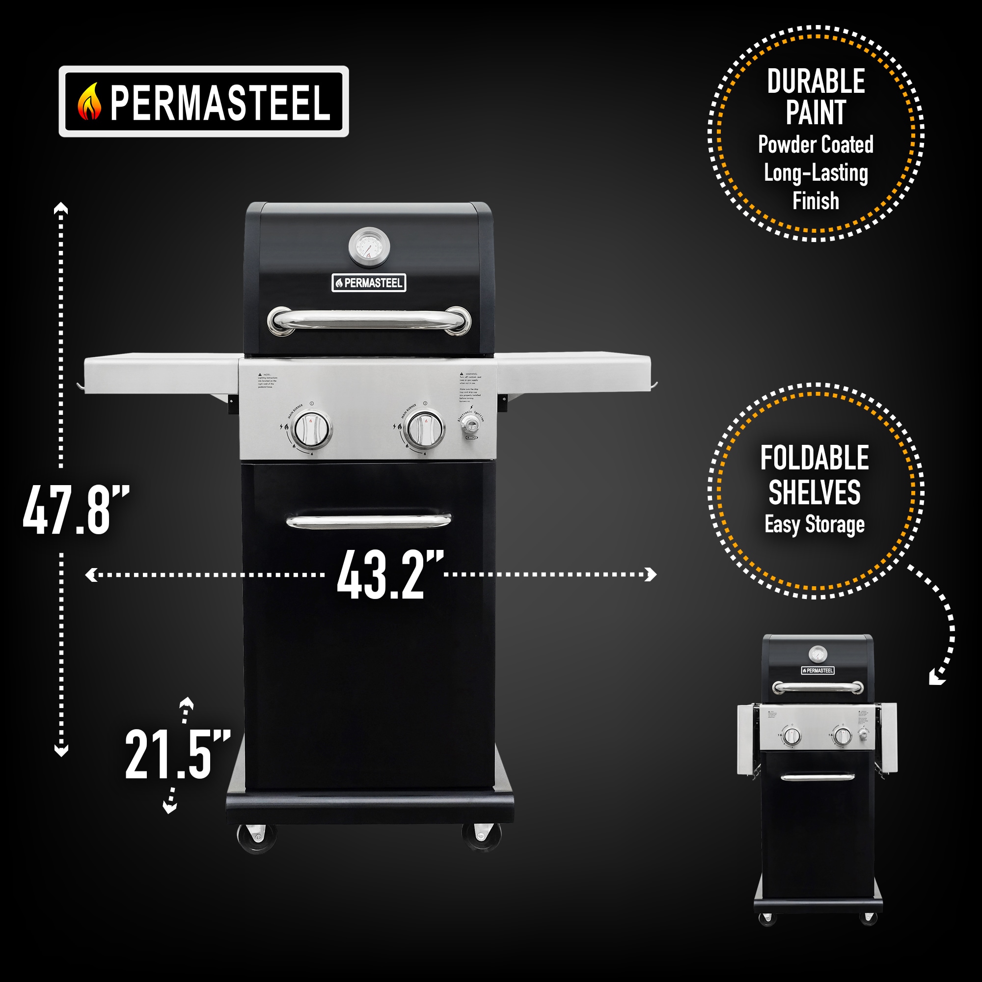 PERMASTEEL 2-Burner Pedestal Propane Gas Grill in Black With