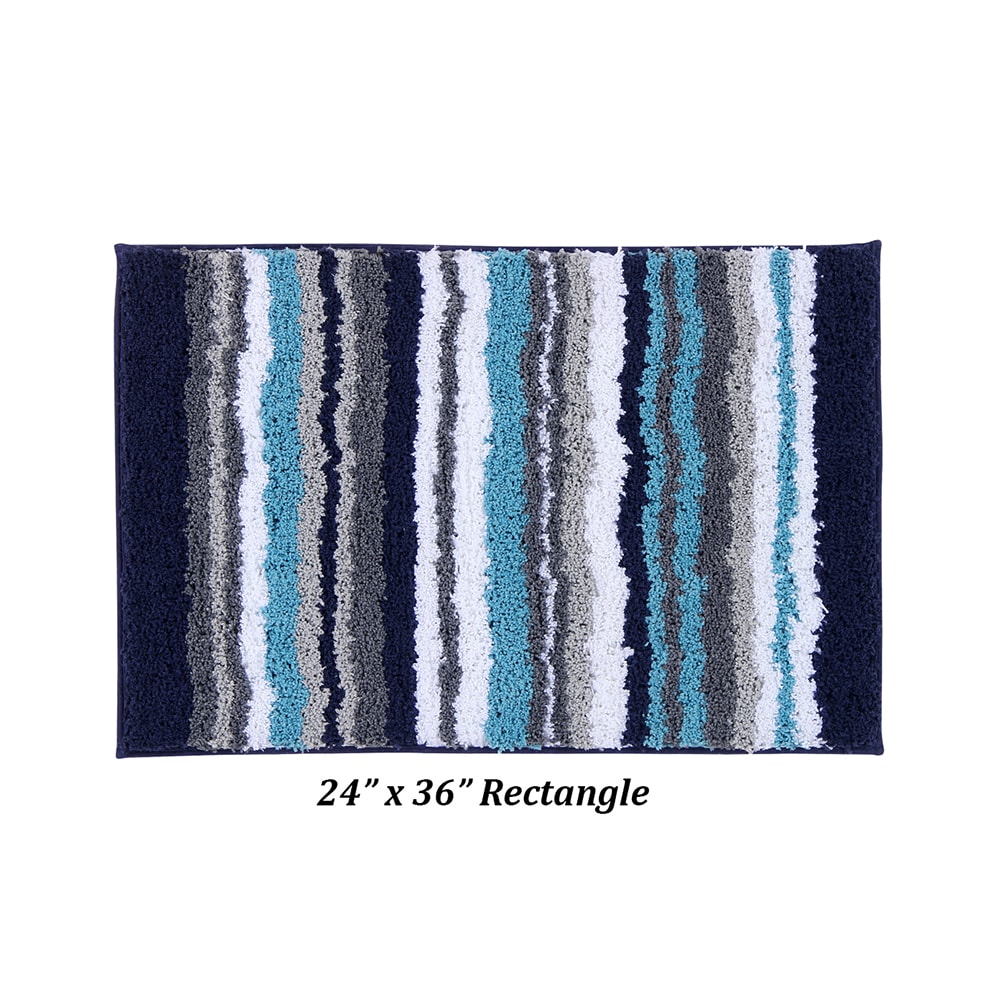 Luxurious 24" x 36" Blue & Gray Polyester Tufted Bath Rug