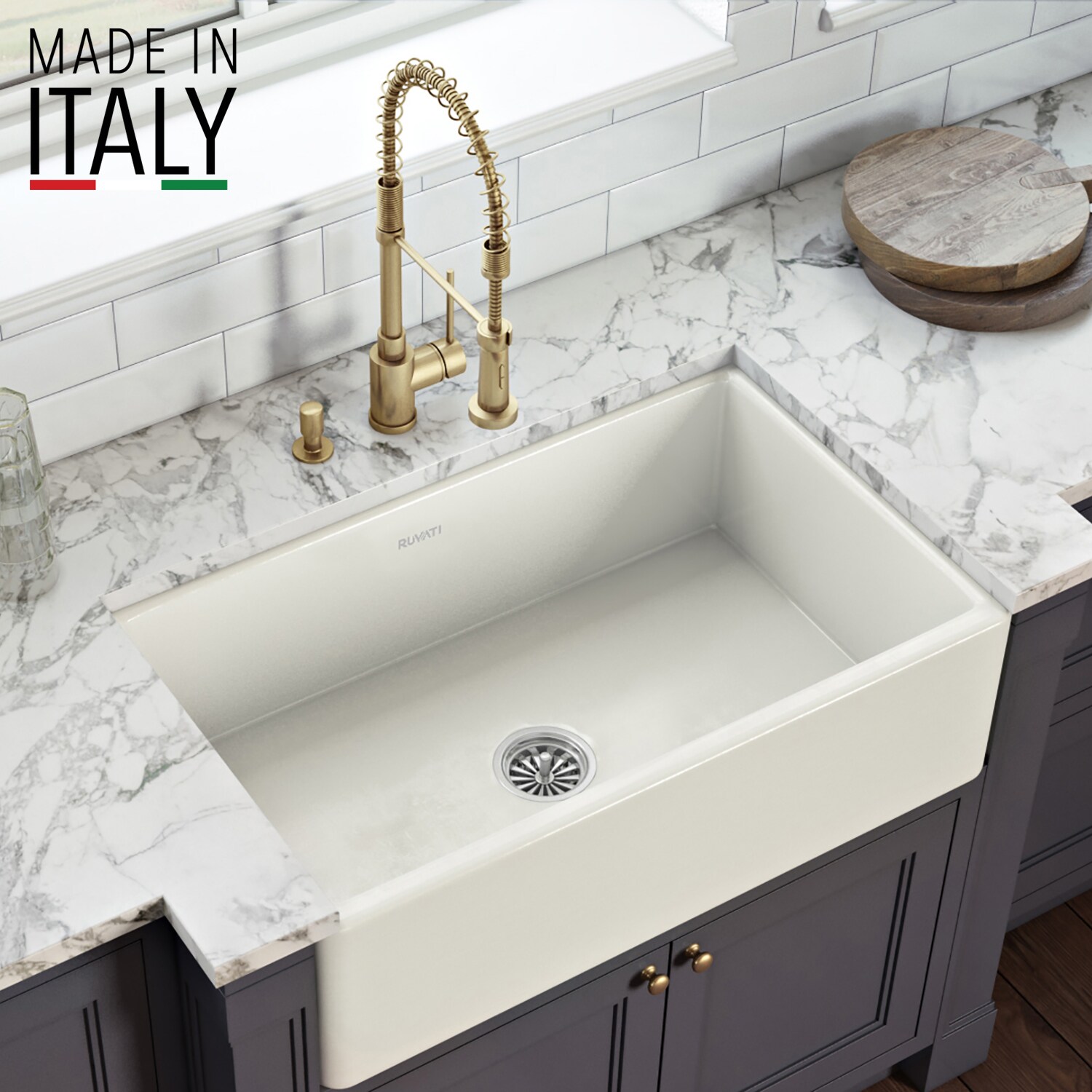 Ruvati 30" Light Biscuit Fireclay Farmhouse Kitchen Sink