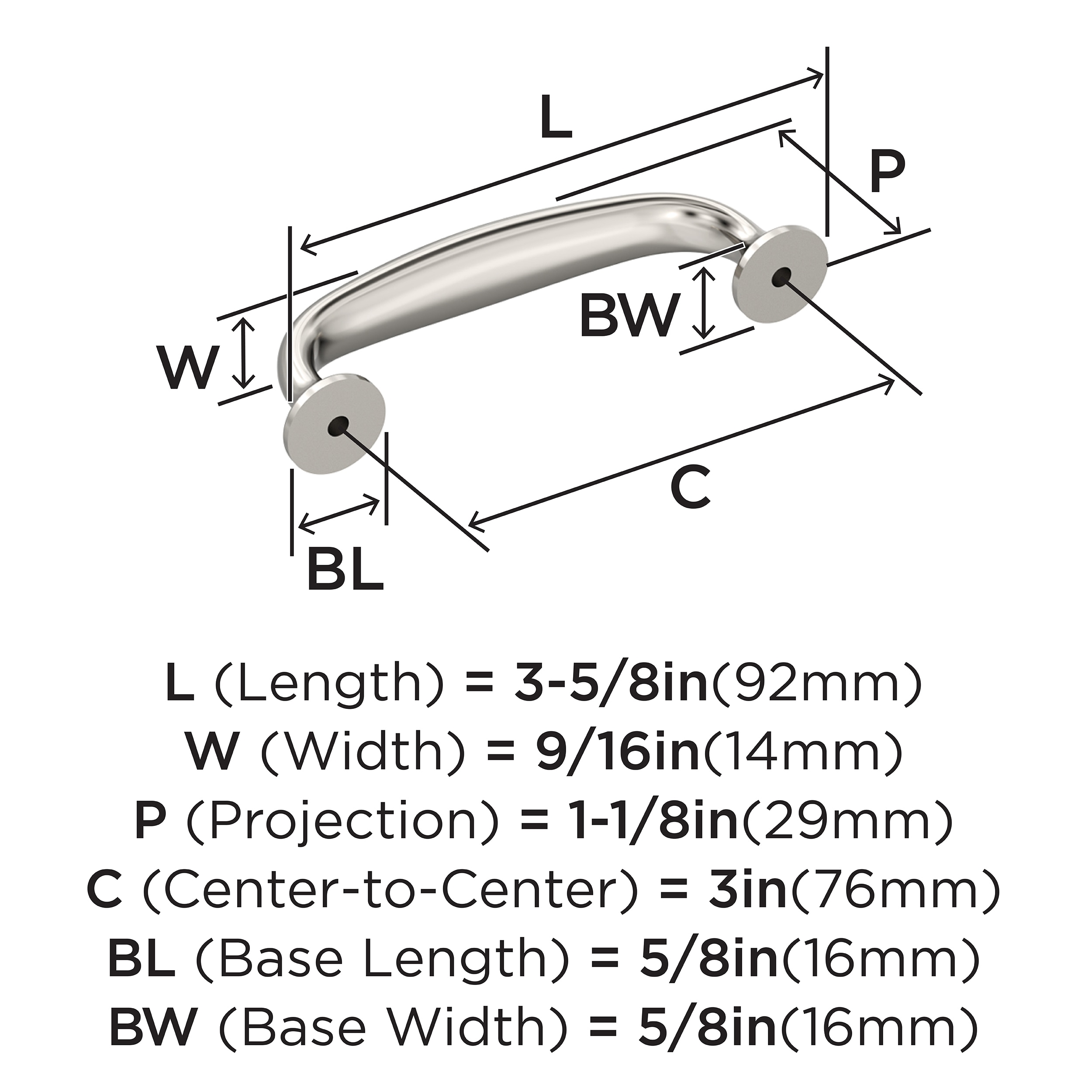 Polished Nickel 3-Inch Bar Cabinet Pull with Mounting Hardware