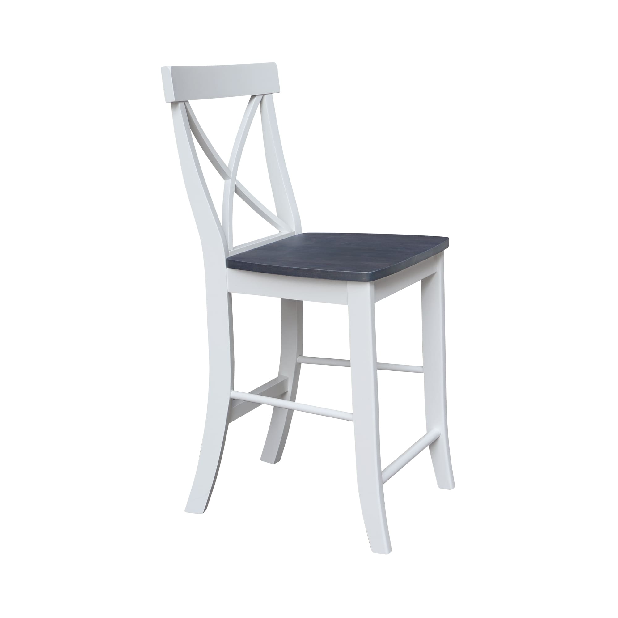 Elegant X-Back Solid Parawood Counter Stool, White and Heather Gray