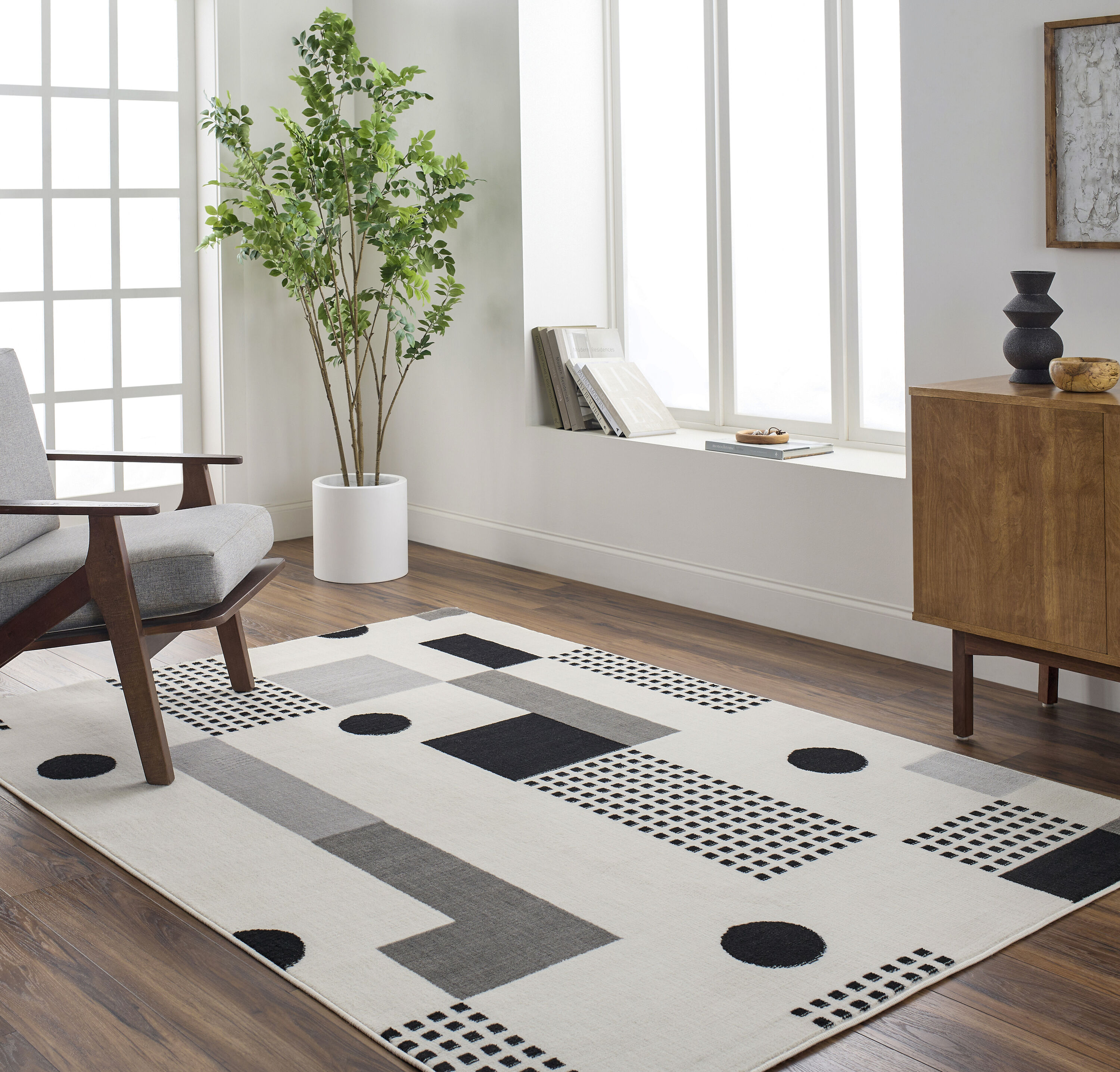 Livabliss PSS2383-57 Pisa 5 x 7 (ft) Polyester Black Rectangular Indoor Geometric Mid-Century Modern Area rug